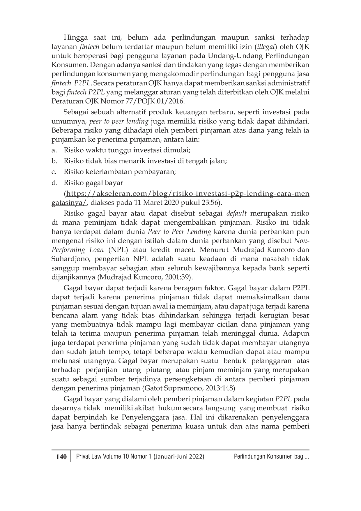 JURIS Perlindungan Konsumen Bagi Pemberi Pinjaman Fintech Peer To Peer Lending