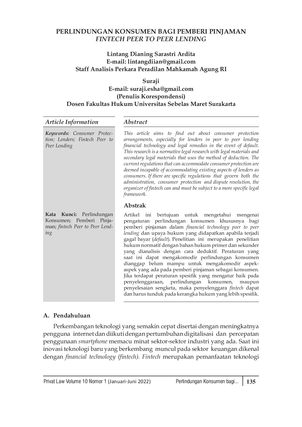 JURIS Perlindungan Konsumen Bagi Pemberi Pinjaman Fintech Peer To Peer Lending