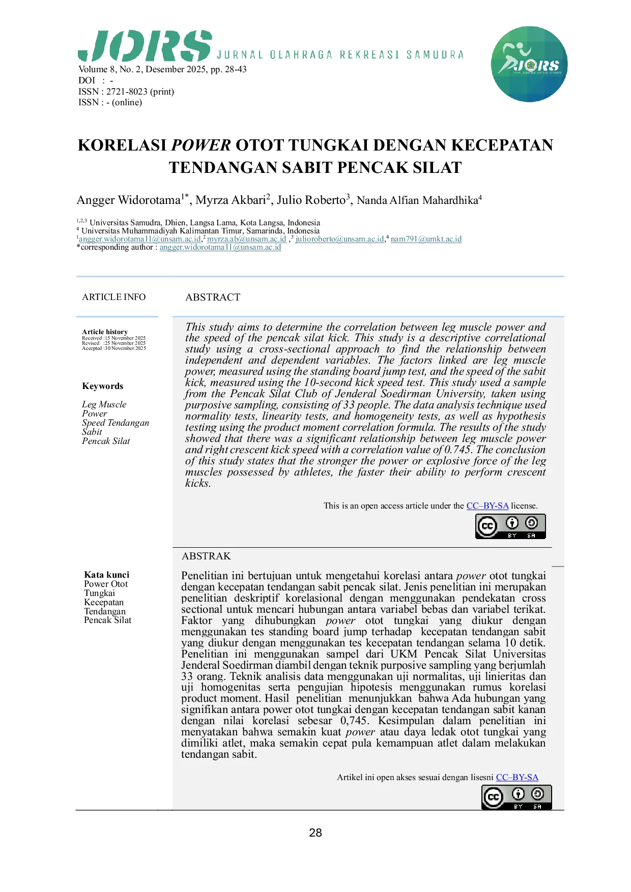 JURIS KORELASI POWER OTOT TUNGKAI DENGAN KECEPATAN TENDANGAN SABIT PENCAK SILAT