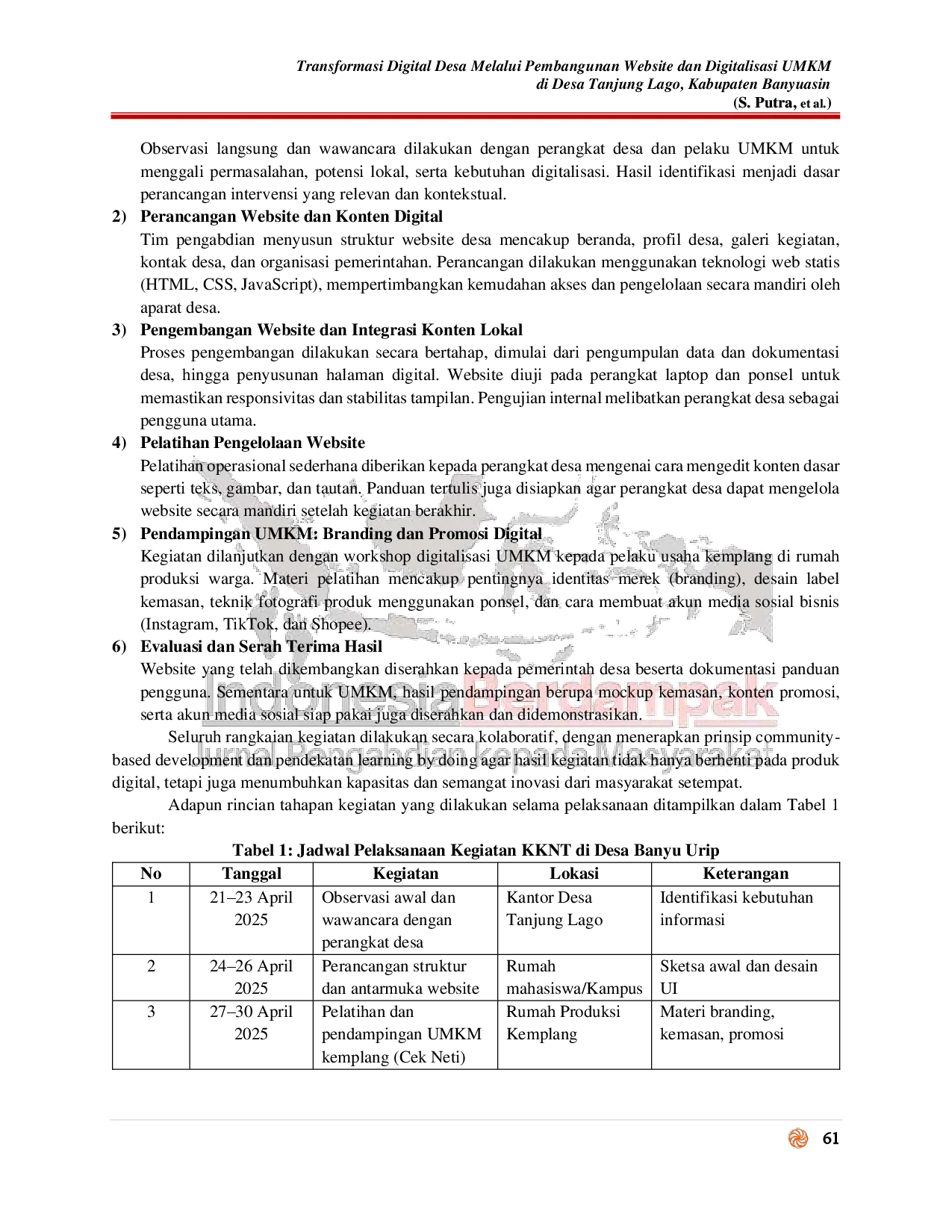 juris Transformasi Digital Desa Melalui Pembangunan Website dan Digitalisasi UMKM di Desa Tanjung Lago Kabupaten Banyuasin