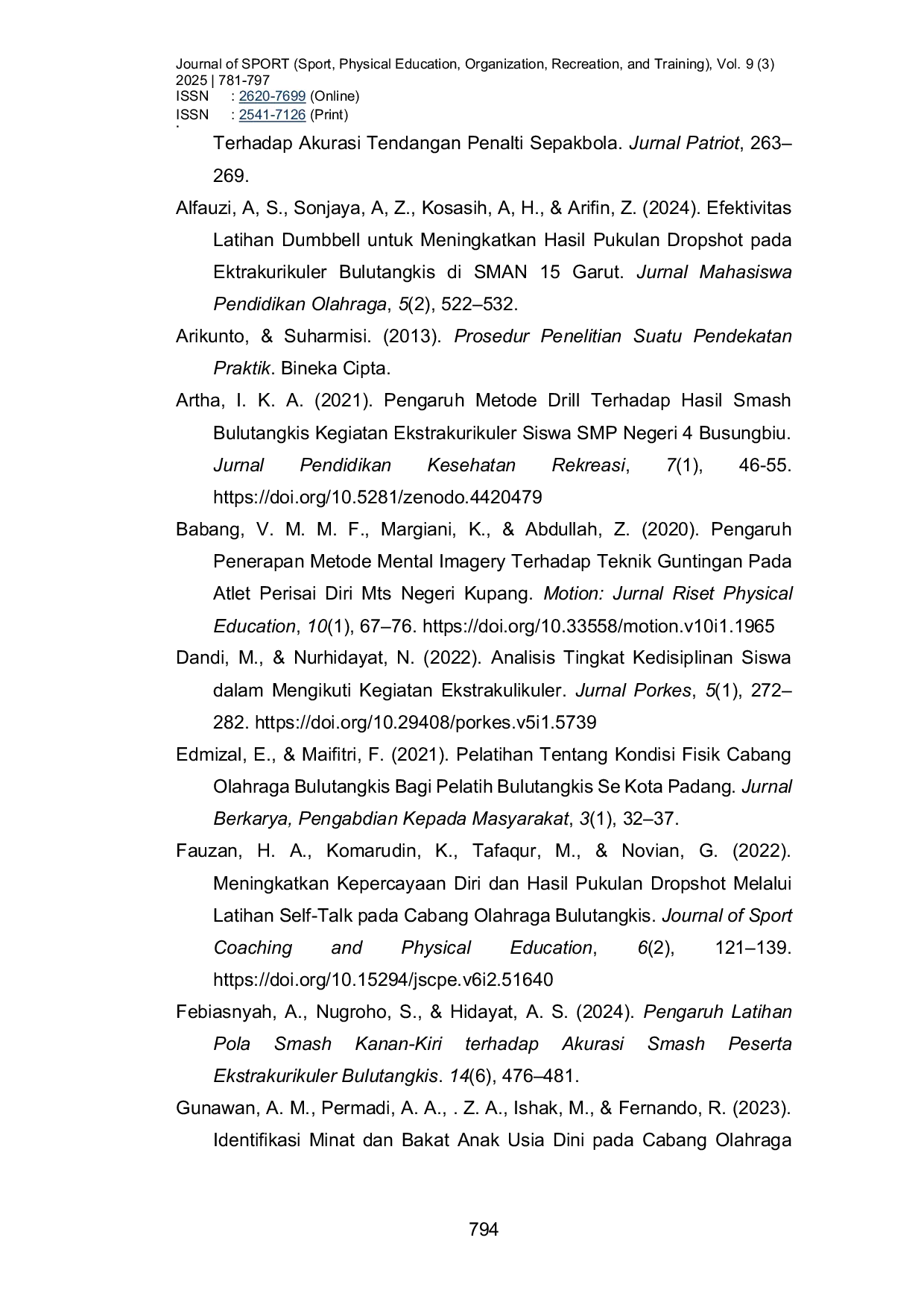 JURIS Pengaruh Latihan Drill Menggunakan Media Sasaran Kardus dan Latihan Imagery Terhadap Akurasi Smash Pada Ekstrakurikuler Bulutangkis