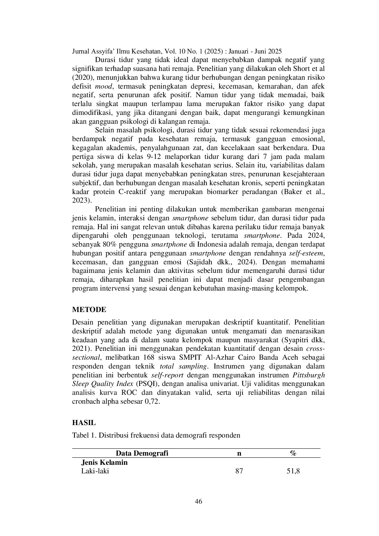 JURIS Penggunaan Smartphone Sebelum Tidur Dan Durasi Tidur Remaja Studi Deskriptif