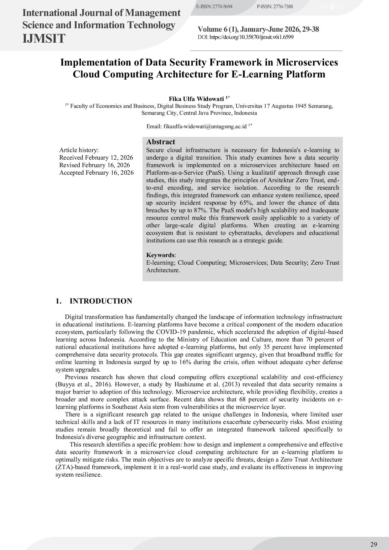JURIS Implementation of Data Security Framework in Microservices Cloud Computing Architecture for E Learning Platform