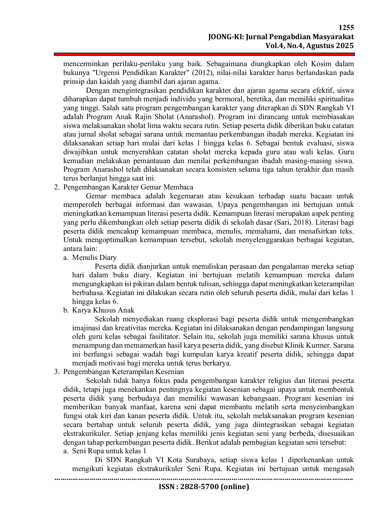 JURIS Implementasi Pengembangan Profil Pelajar Pancasila melalui Pelaksanaan Program Pendidikan Karakter di SDN Rangkah VI Kota Surabaya