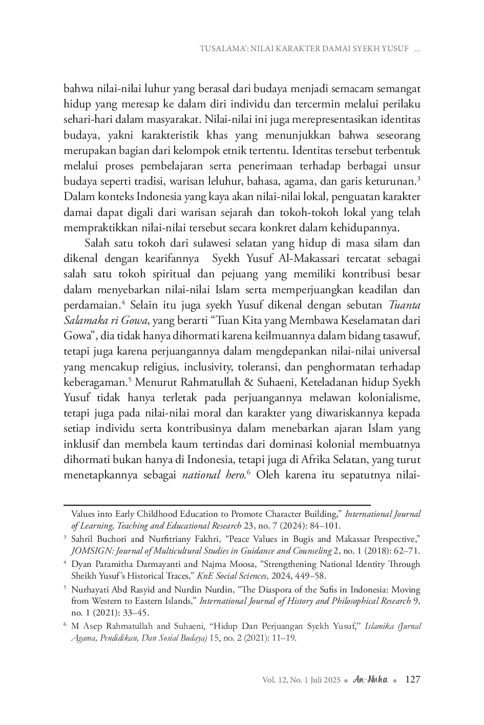 JURIS Tusalama Nilai Karakter Damai Syekh Yusuf Perspektif Lontaraq Gowa dan Implikasi terhadap Bimbingan Konseling