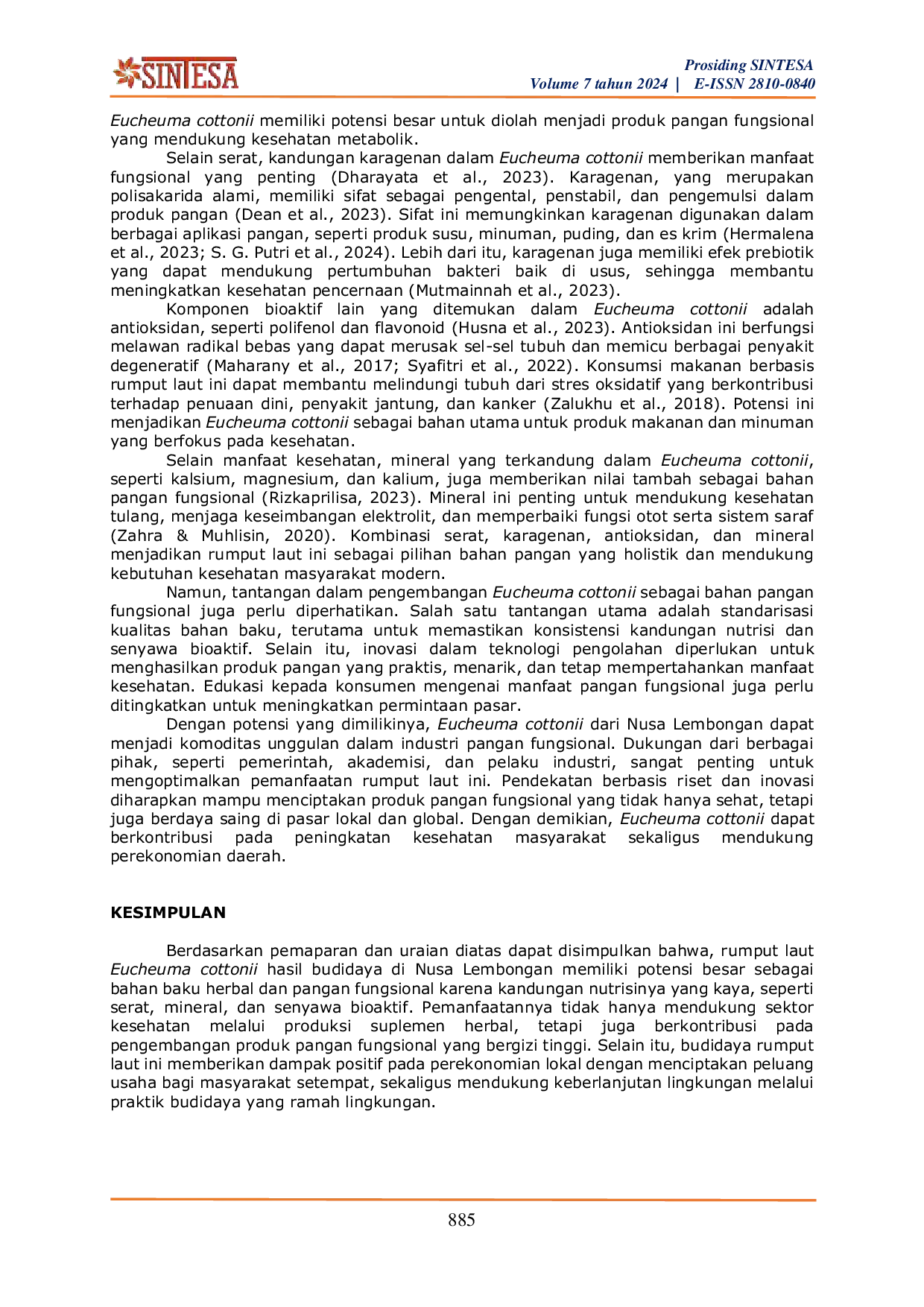 JURIS Potensi Rumput Laut Eucheuma cottonii Hasil Budidaya di Nusa Lembongan sebagai Bahan Baku Herbal dan Bahan Pangan Fungsional Kajian Literatur