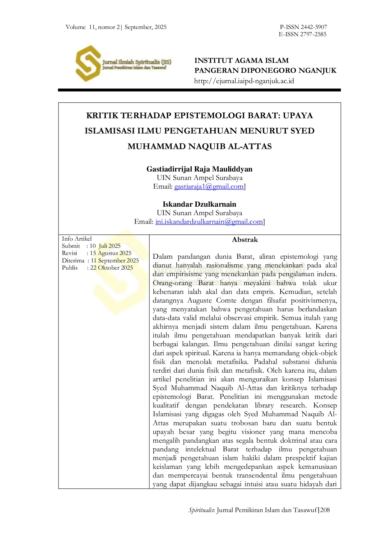JURIS Kritik terhadap Epistemologi Barat Upaya Islamisasi Ilmu Pengetahuan menurut Syed Muhammad Naquib al Attas