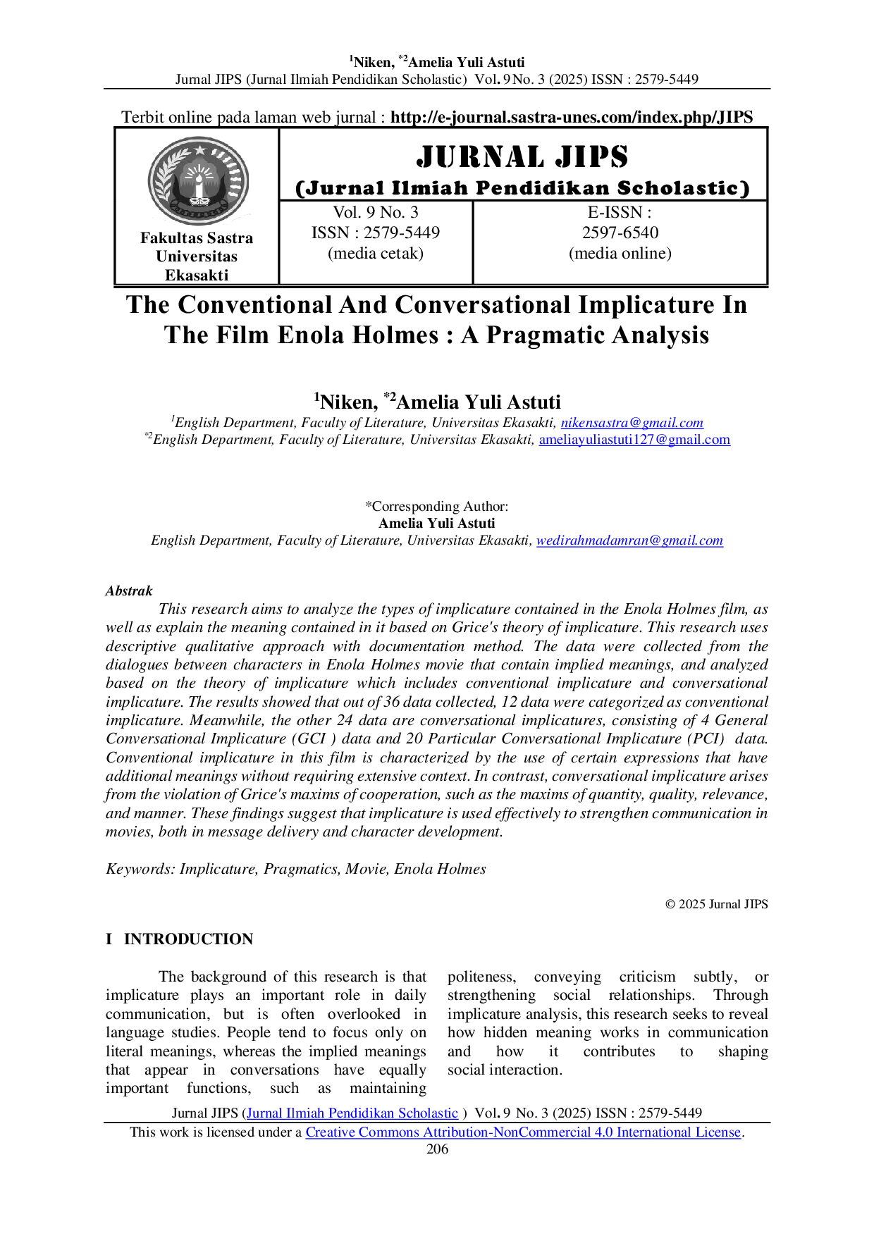 JURIS The Conventional And Conversational Implicature In The Film Enola Holmes A Pragmatic Analysis