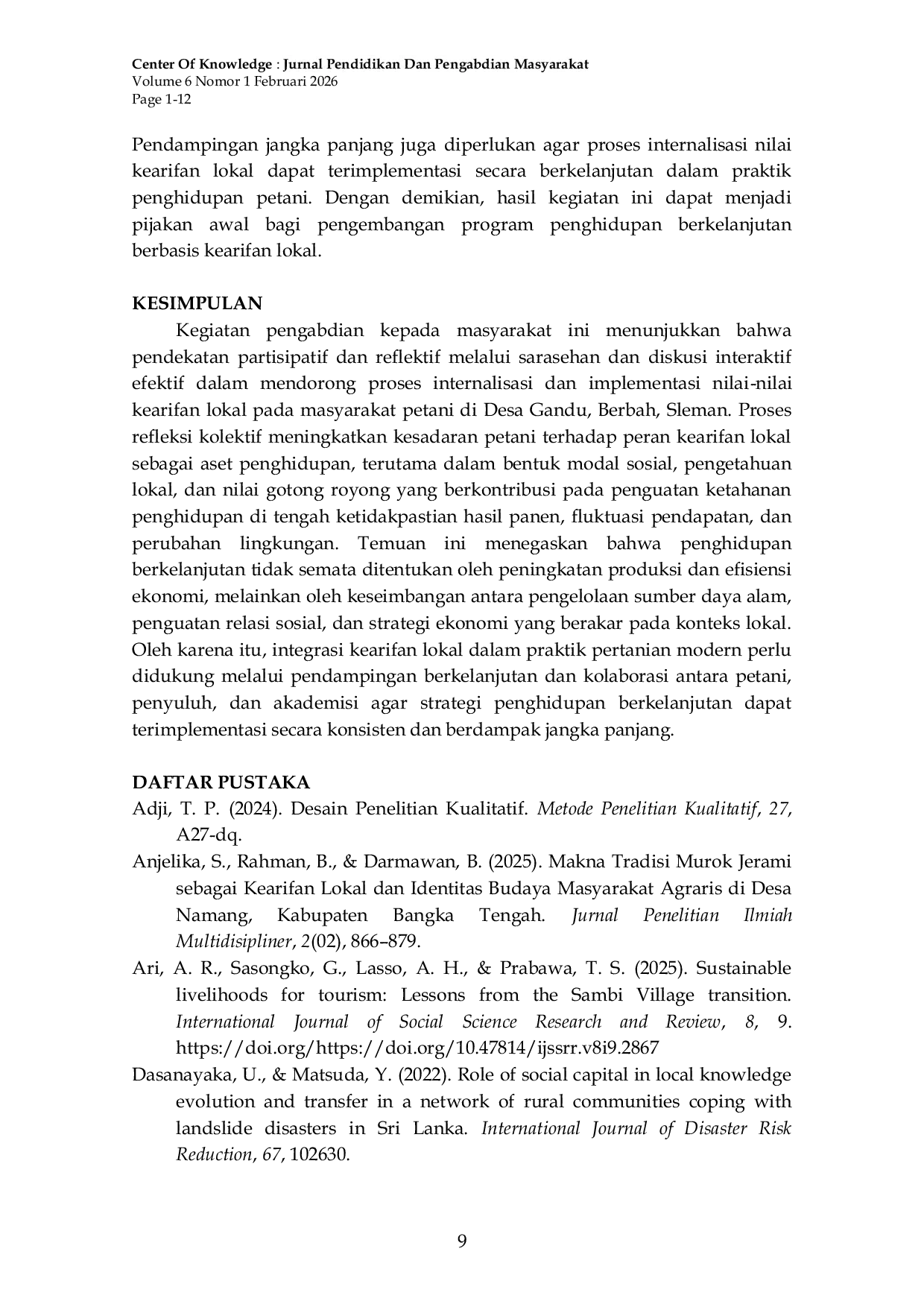 JURIS Internalisasi dan Implementasi Nilai Kearifan Lokal untuk Penghidupan Berkelanjutan pada Masyarakat Petani di Desa Gandu Berbah Sleman D I Yogyakarta