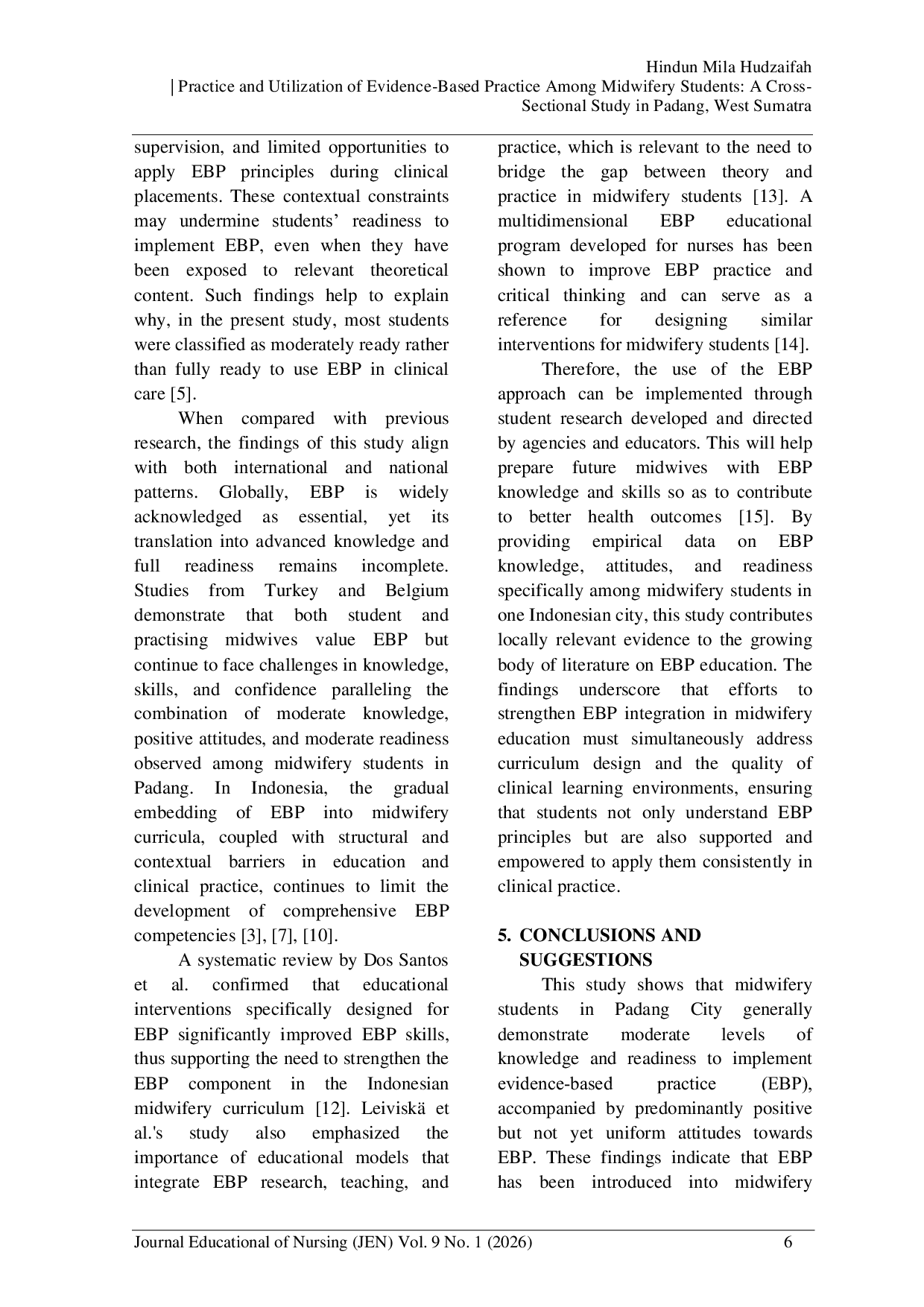 JURIS Practice and Utilization of Evidence Based Practice Among Midwifery Students A Cross Sectional Study in Padang West Sumatra