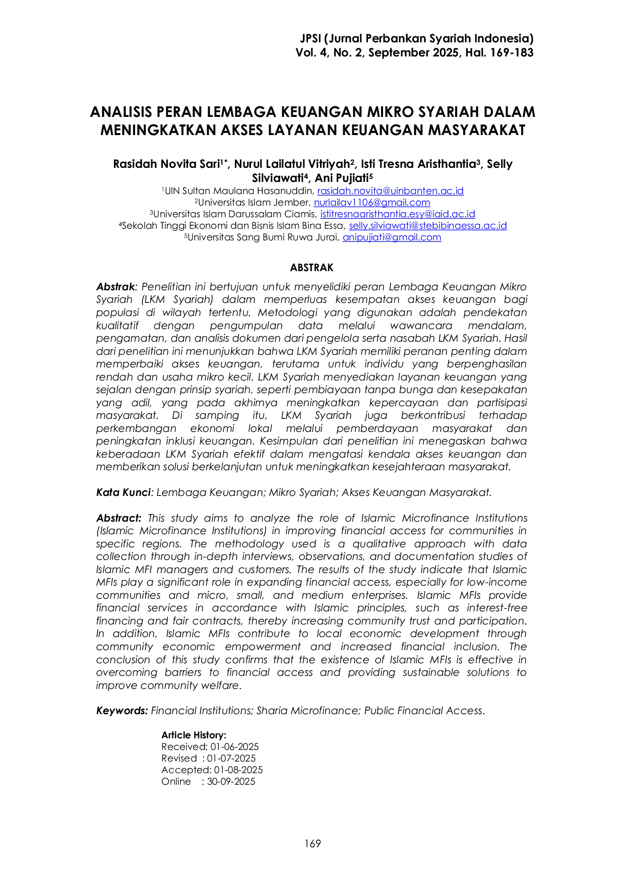 JURIS Analisis Peran Lembaga Keuangan Mikro Syariah dalam Meningkatkan Akses Layanan Keuangan Masyarakat