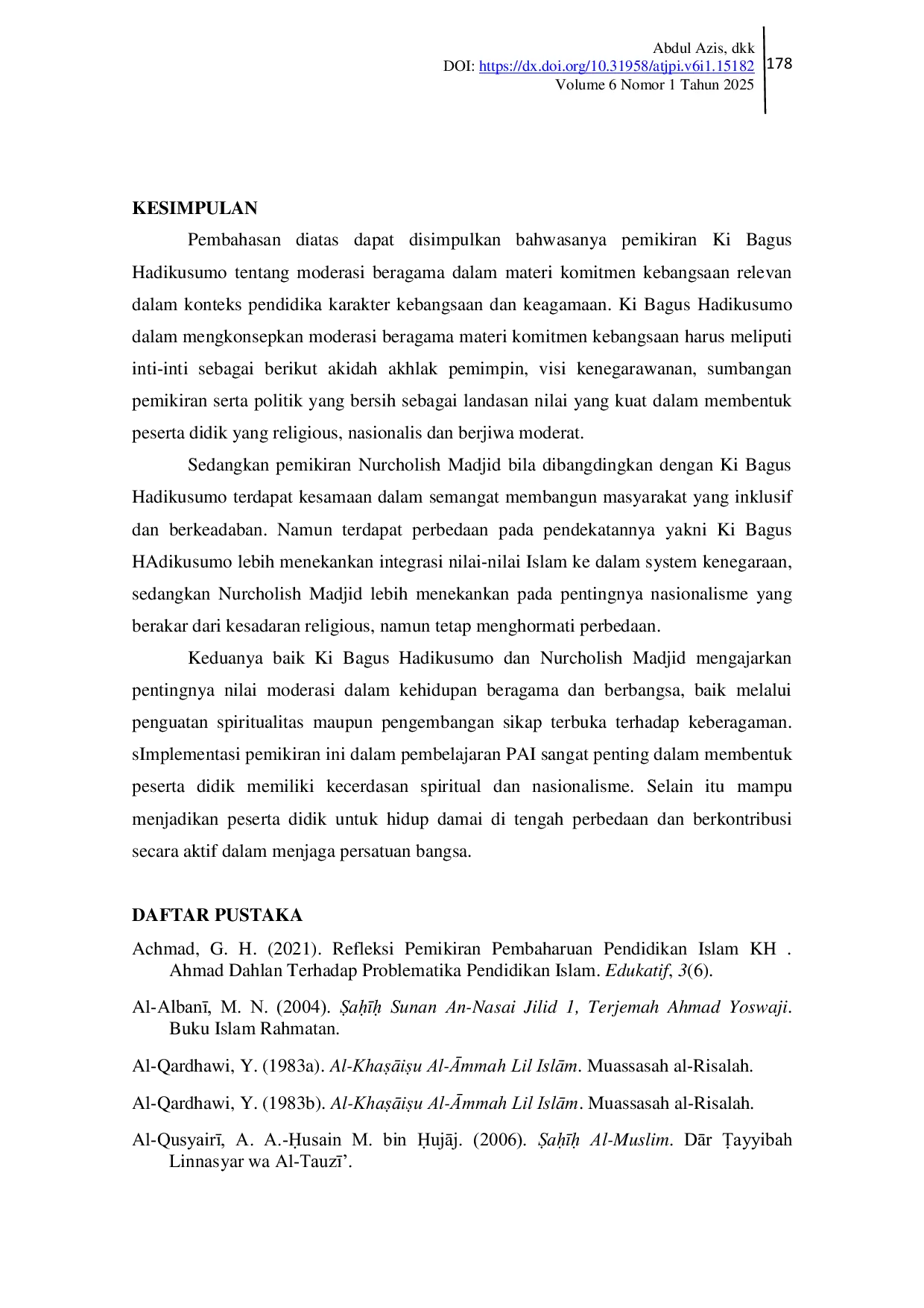 JURIS Pemikiran Ki Bagus Hadikusumo tentang Moderasi Beragama Materi Komitmen Kebangsaan dan Implementasinya dalam Pembelajaran Pendidikan Agama Islam