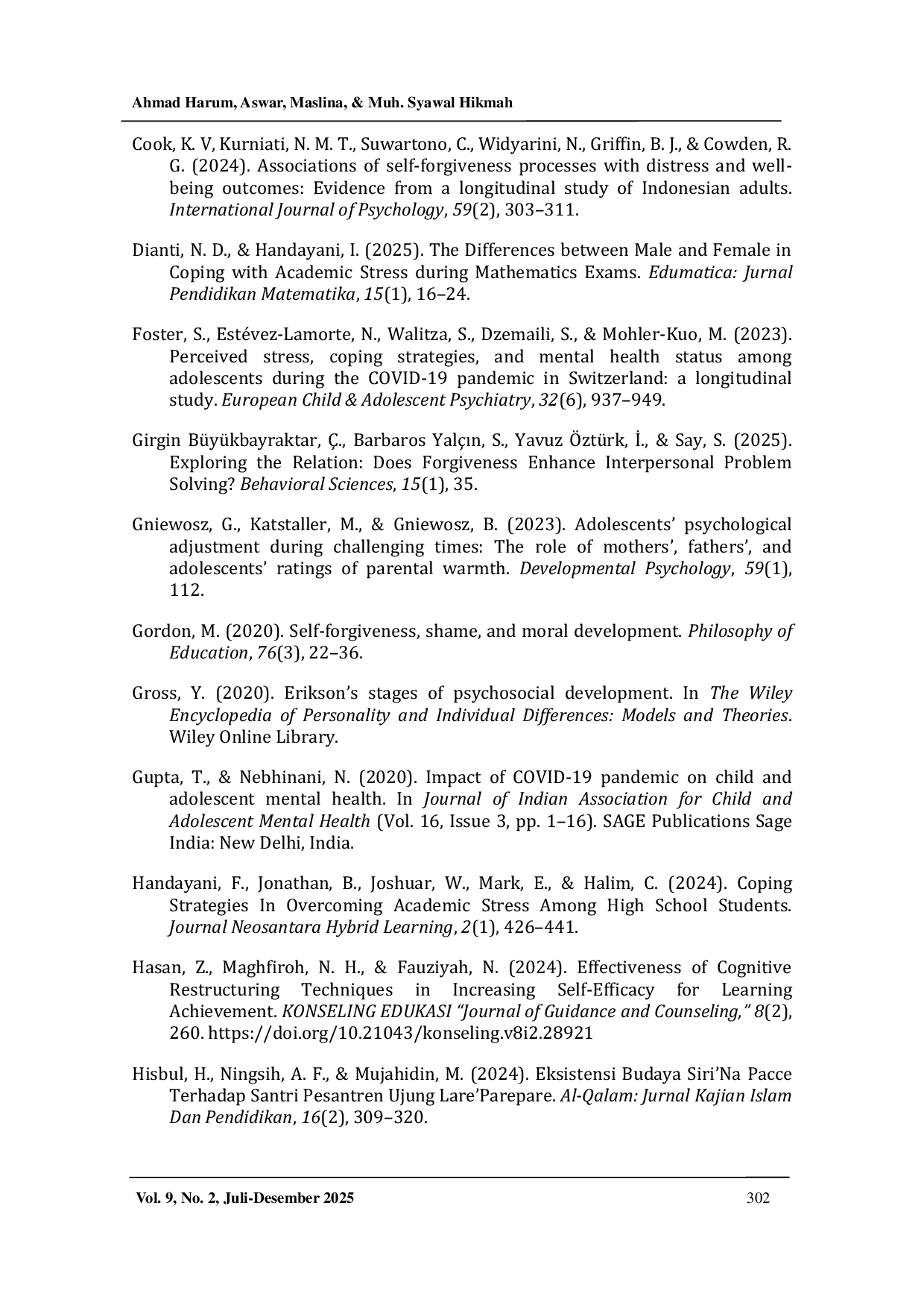 JURIS Psychological Profile of Students in South Sulawesi A Study of Self Forgiveness and Coping Self Efficacy