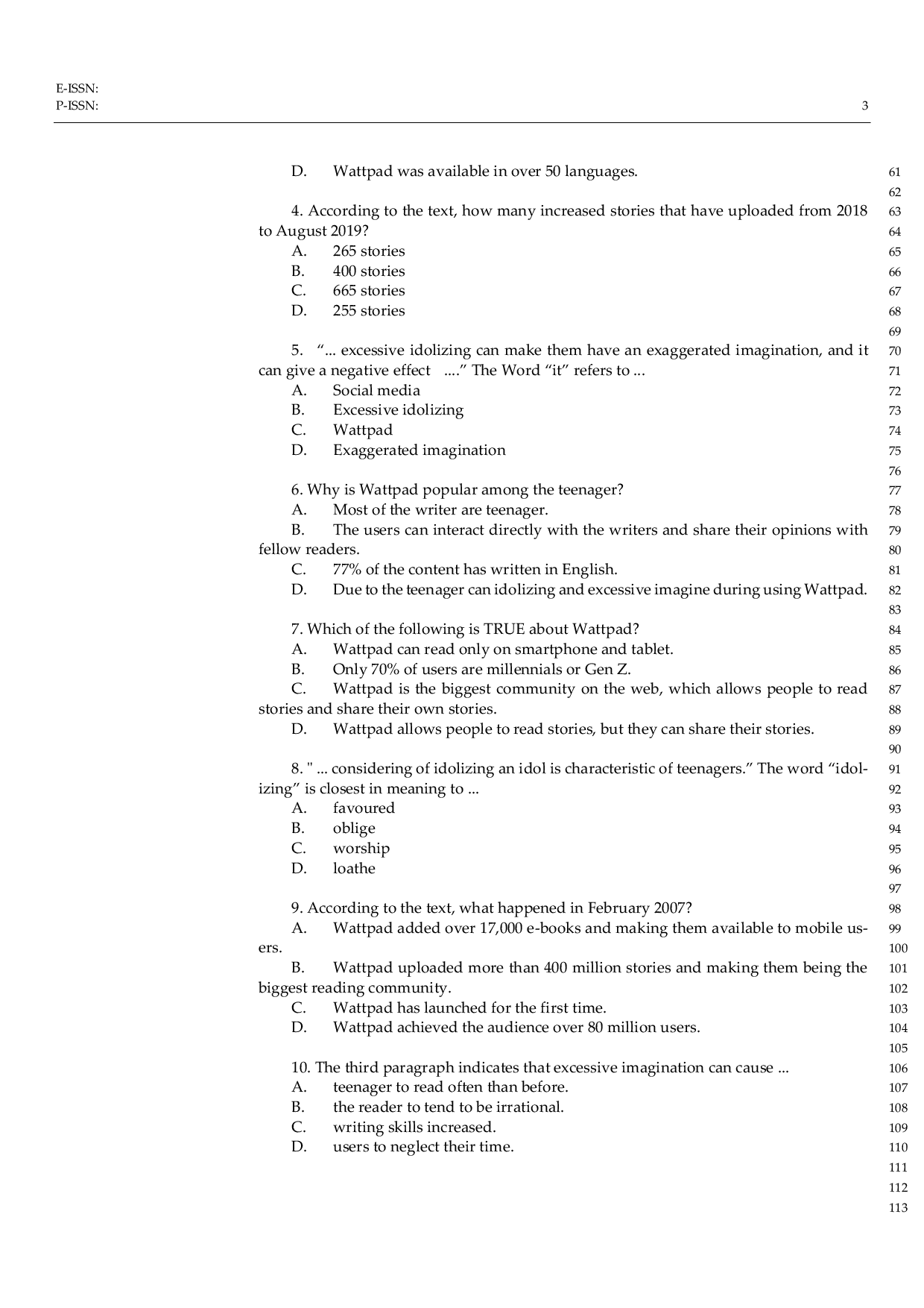 JURIS Item Analysis of Reading Comprehension Test of Wattpad Readers and Writers Community