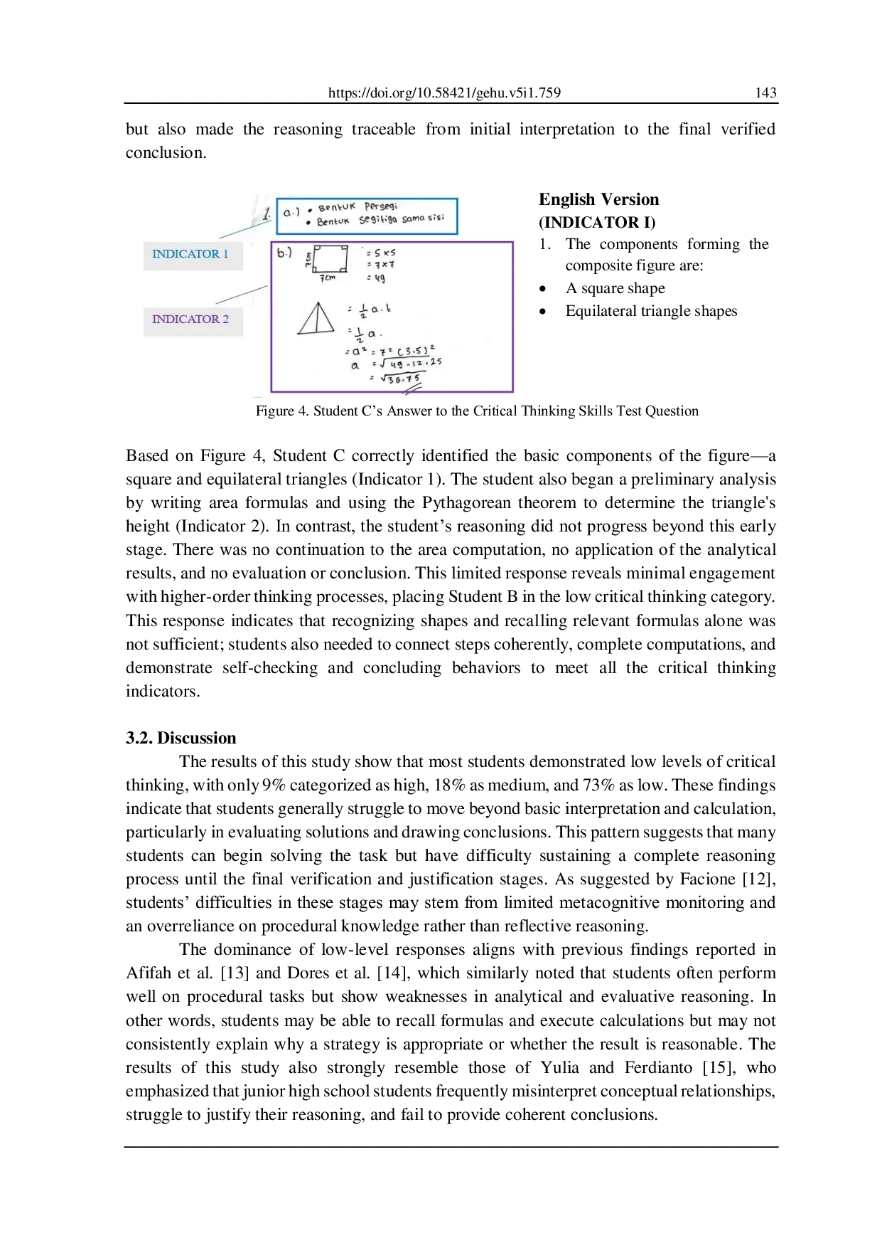 JURIS From Answers to Thinking Students Critical Thinking Skills in Solving Problems on Nets of Solid Figures
