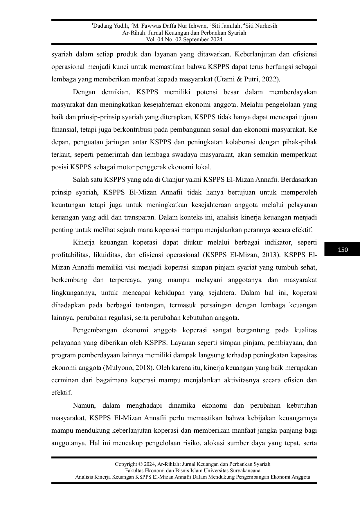 JURIS Analisis Kinerja Keuangan KSPPS El Mizan Annafii Dalam Mendukung Pengembangan Ekonomi Anggota
