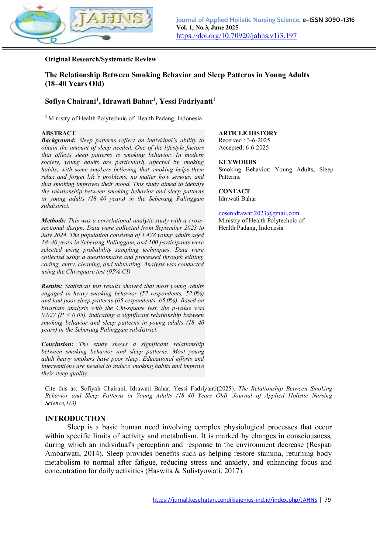 JURIS The Relationship between Smoking Behavior and Sleep Patterns in Young Adults 18 40 Years Old