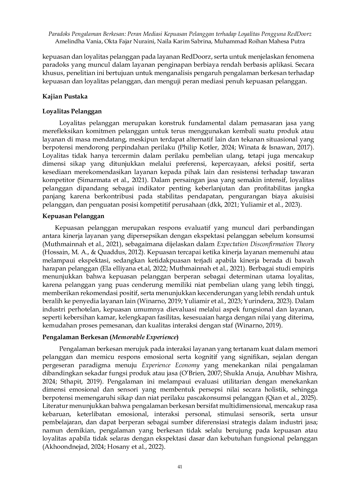JURIS Paradoks Pengalaman Berkesan Peran Mediasi Kepuasan Pelanggan terhadap Loyalitas Pengguna RedDoorz