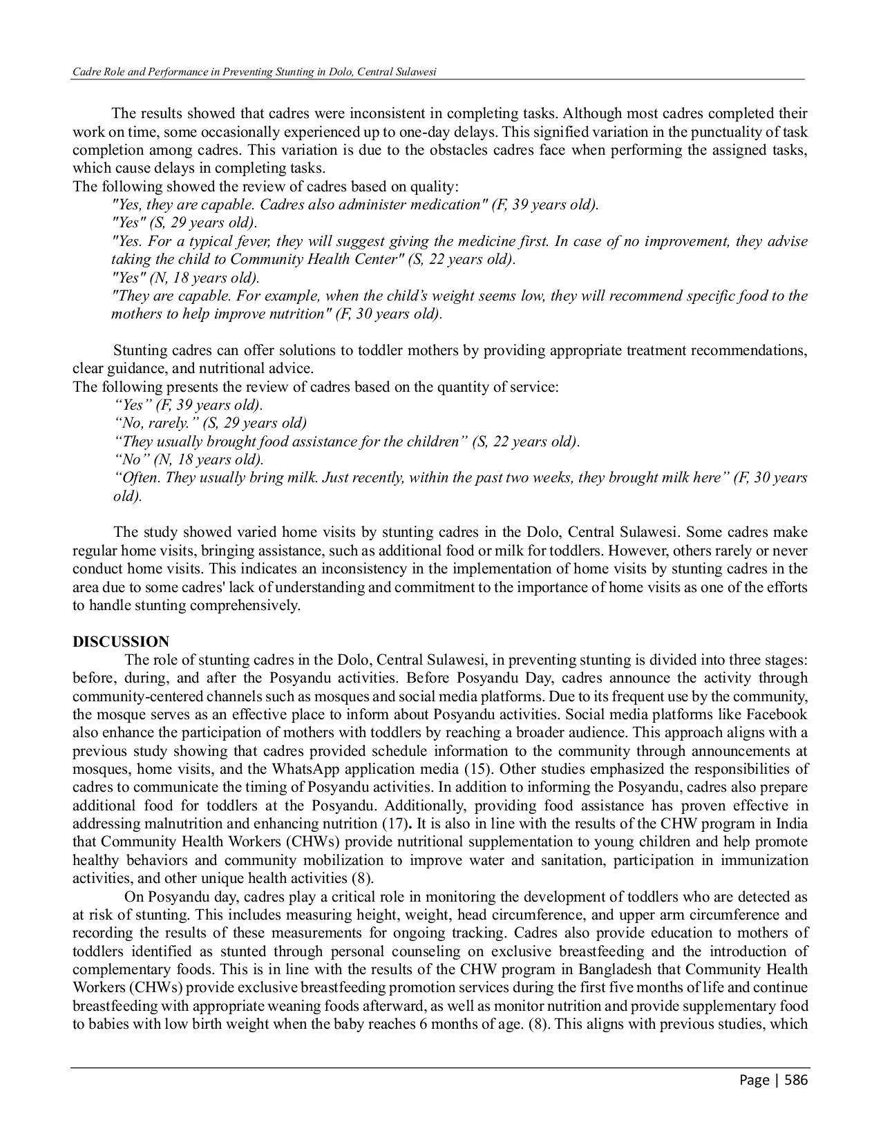 JURIS Peran dan Kinerja Kader dalam Pencegahan Stunting di Dolo Sulawesi Tengah