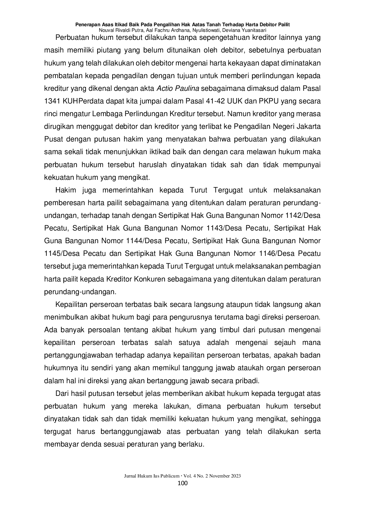 JURIS Penerapan Asas Itikad Baik Pada Pengalihan Hak Atas Tanah Terhadap Harta Debitor Pailit