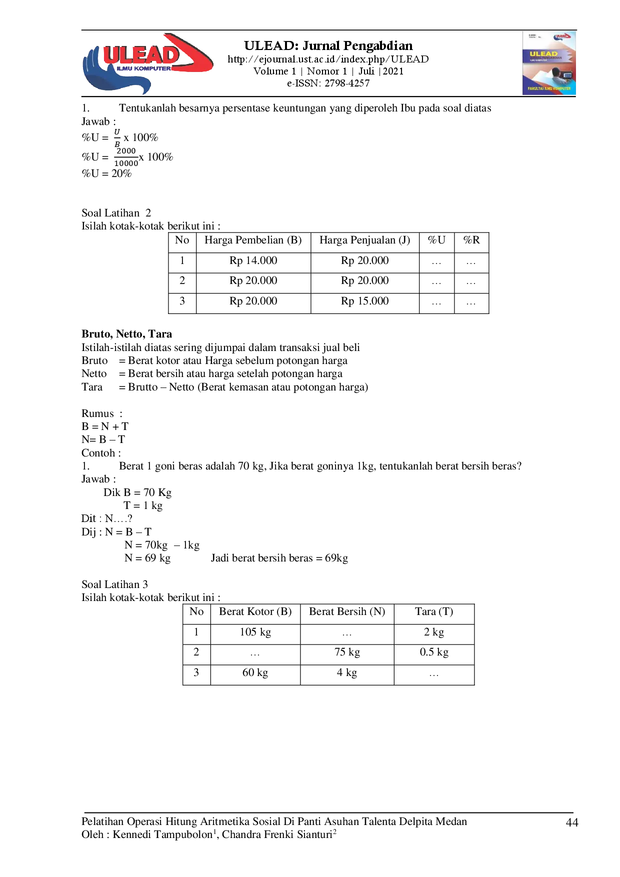 juris Pelatihan Operasi Hitung Aritmatika Sosial di Panti Asuhan Talenta Delpita Medan