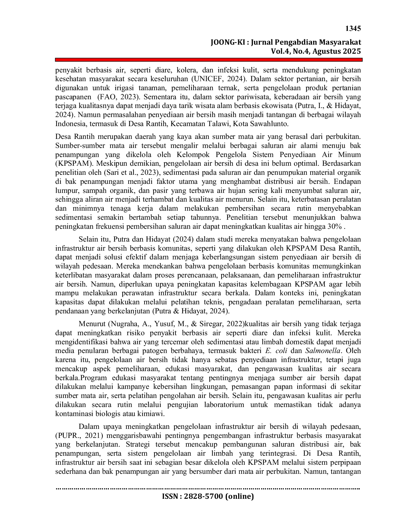 JURIS Meningkatkan Infrastruktur Air Bersih Pembersihan Saluran Dan Pengelolaan Penampungan Air Di Desa Rantih Kecamatan Talawi Kota Sawahlunto