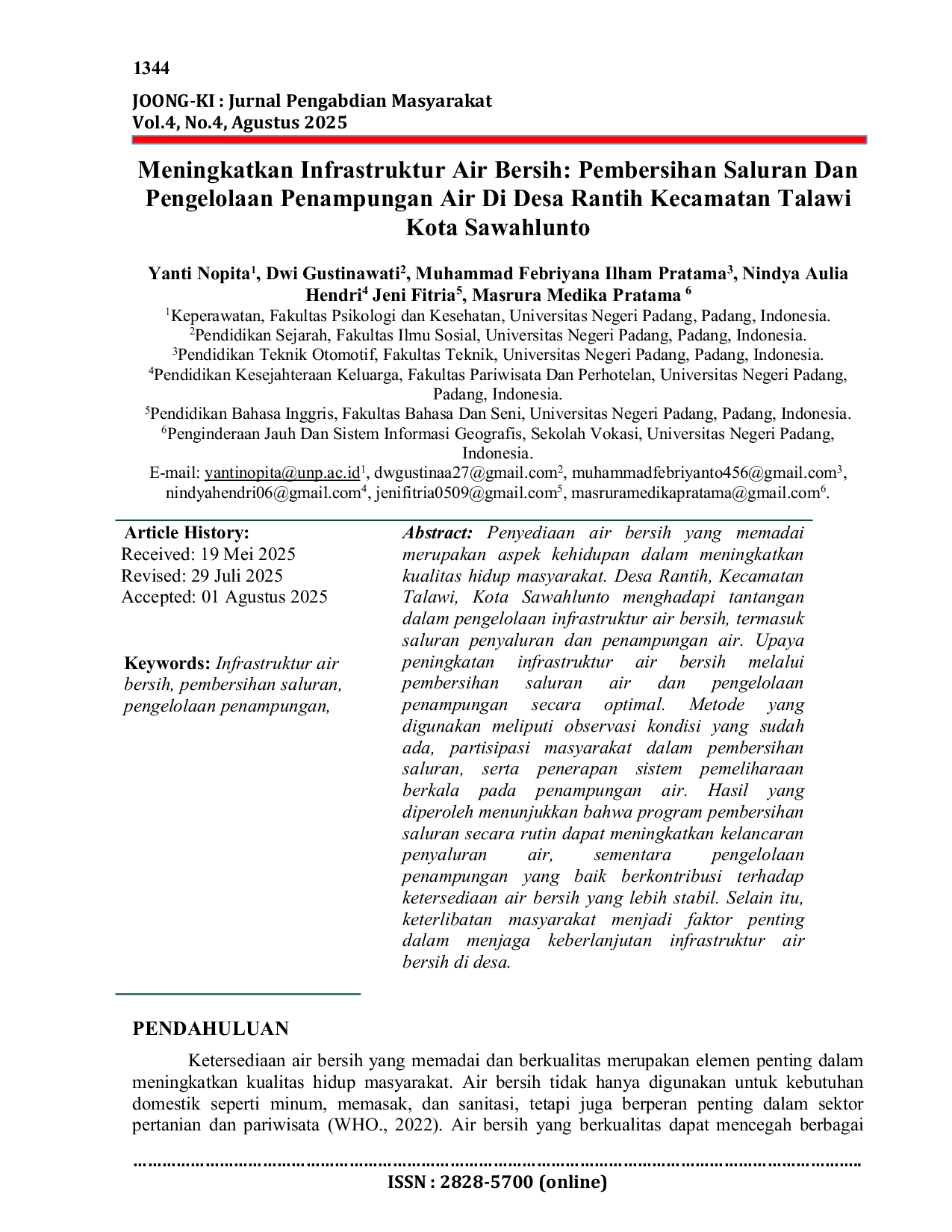 JURIS Meningkatkan Infrastruktur Air Bersih Pembersihan Saluran Dan Pengelolaan Penampungan Air Di Desa Rantih Kecamatan Talawi Kota Sawahlunto