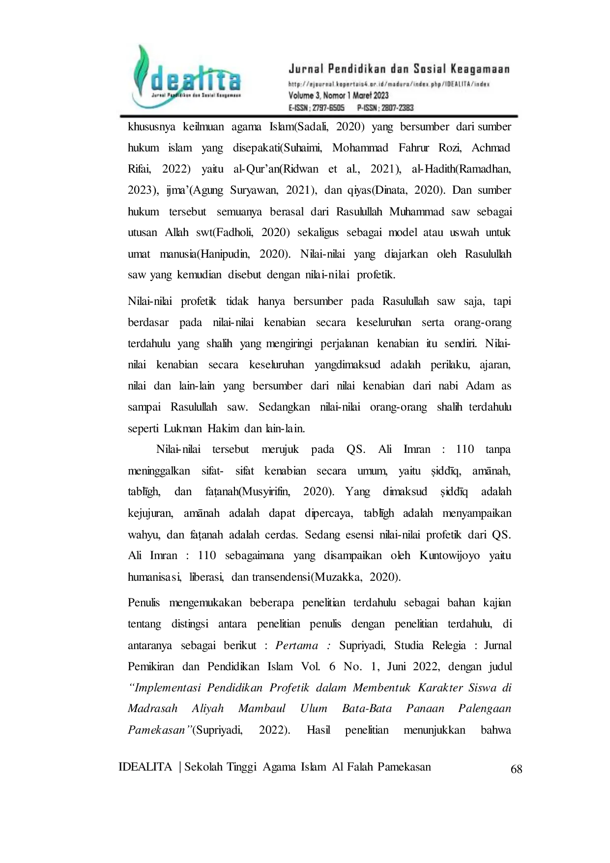 JURIS Implementasi Profetik Di Lembaga Pendidikan Pesantren