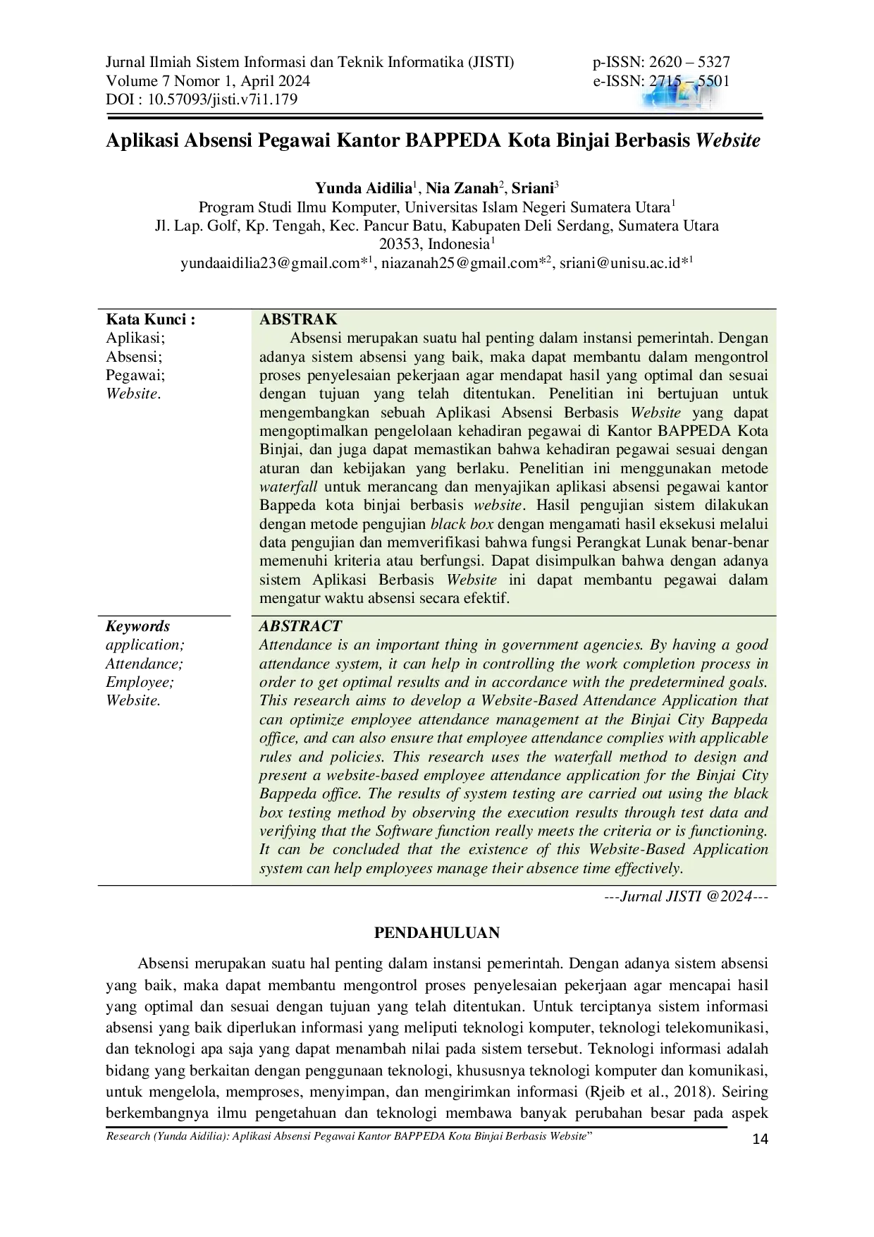 JURIS Aplikasi Absensi Pegawai Kantor BAPPEDA Kota Binjai Berbasis Website