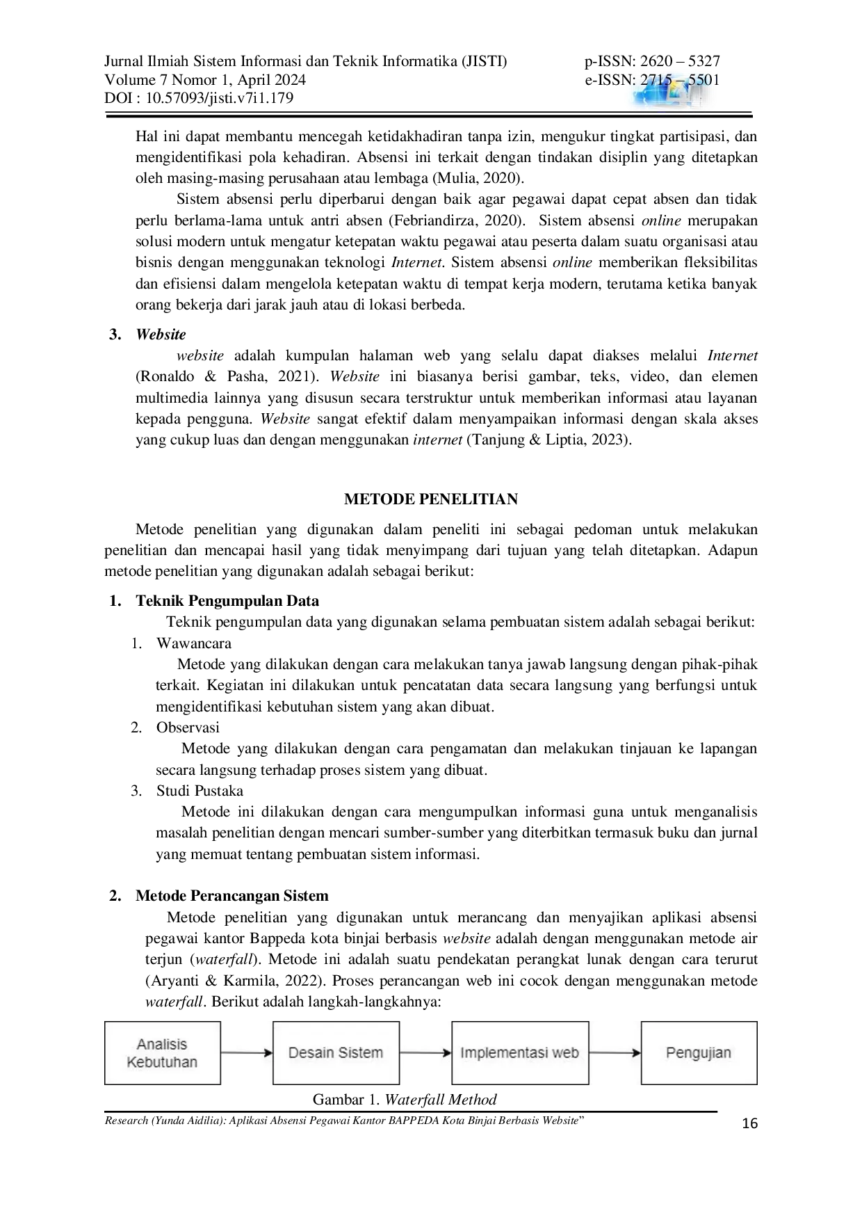 JURIS Aplikasi Absensi Pegawai Kantor BAPPEDA Kota Binjai Berbasis Website
