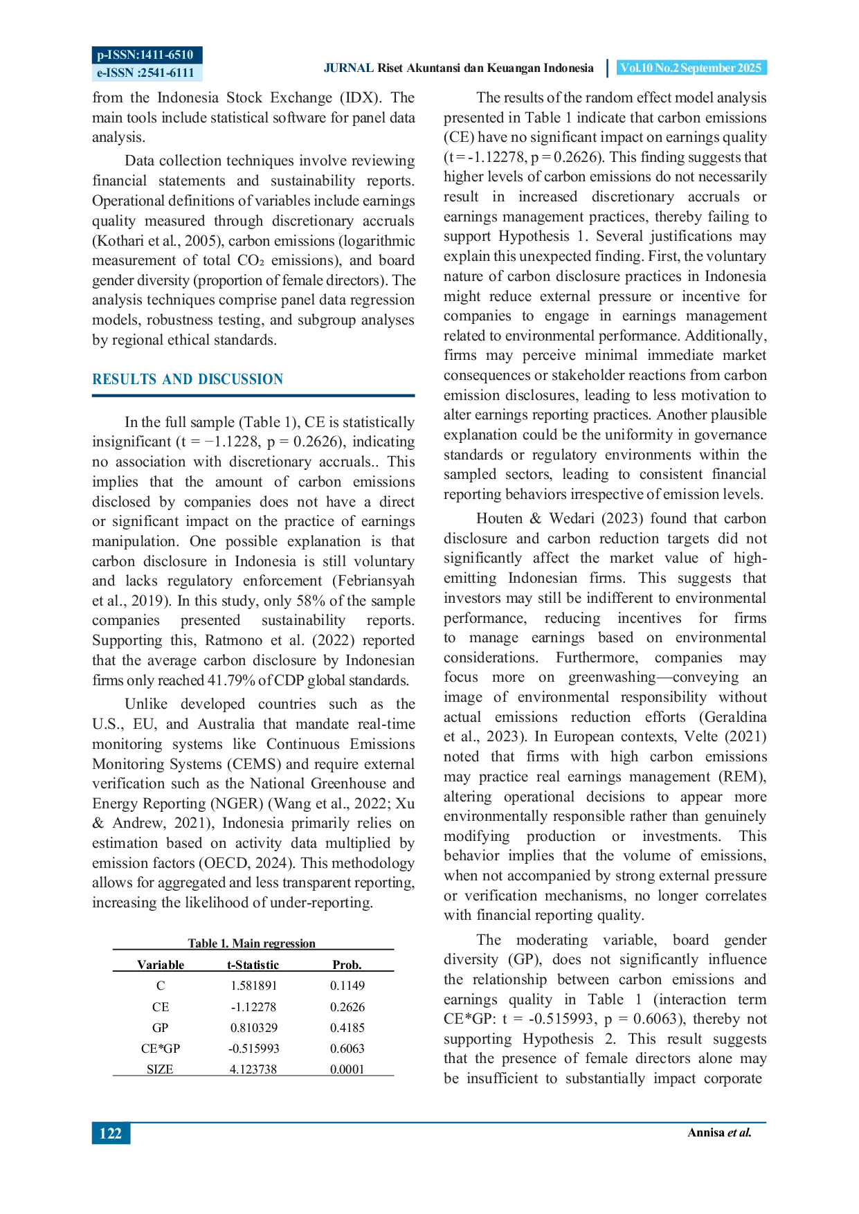 JURIS The Effect of Carbon Emissions on Earnings Quality with The Moderation of Gender Diversity in Indonesia