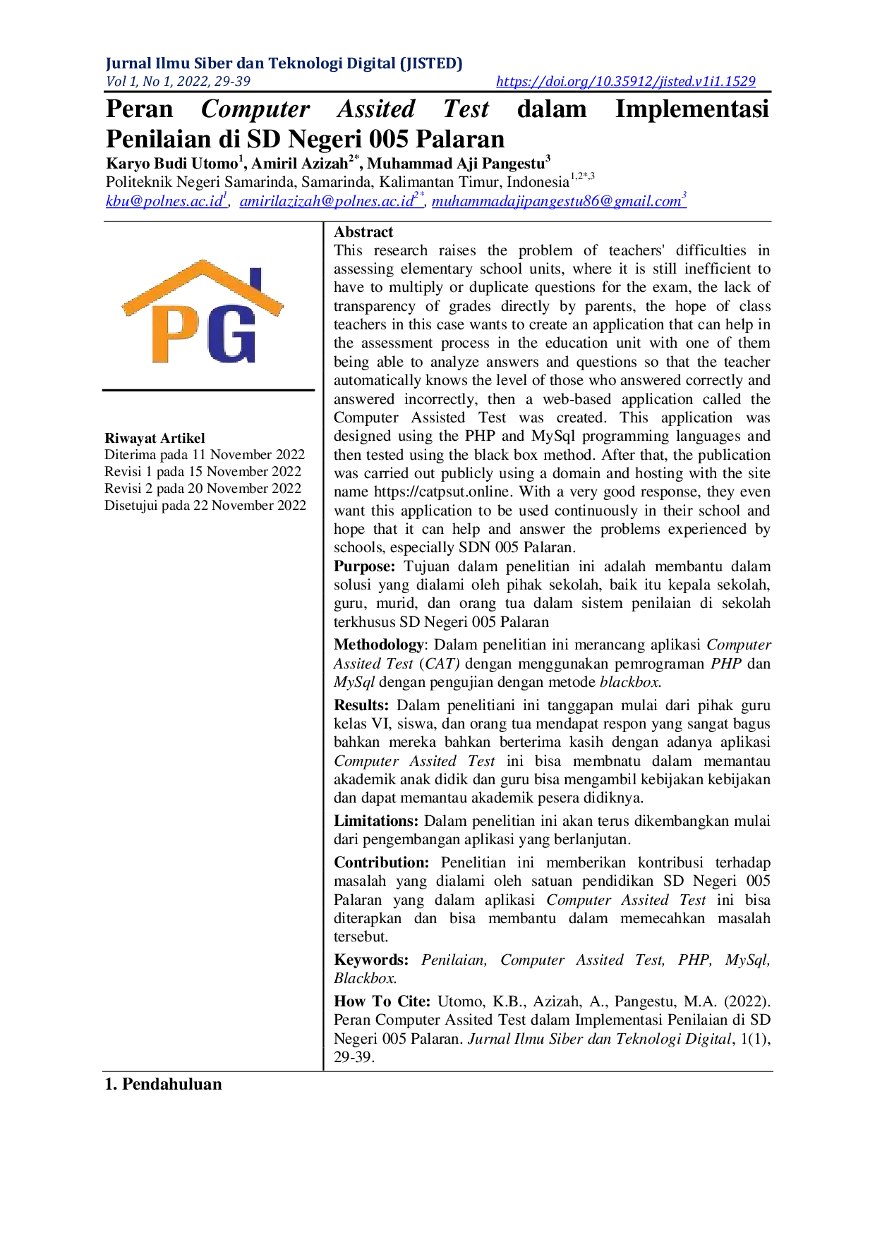 JURIS Peran Computer Assited Test dalam Implementasi Penilaian di SD Negeri 005 Palaran