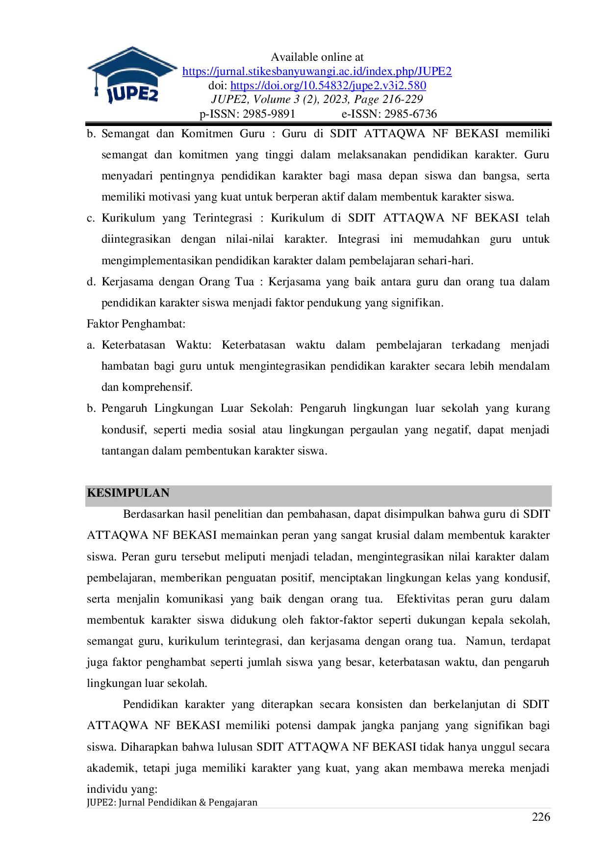 JURIS Peran Guru dalam Membentuk Karakter Siswa di SDIT Attaqwa NF Bekasi