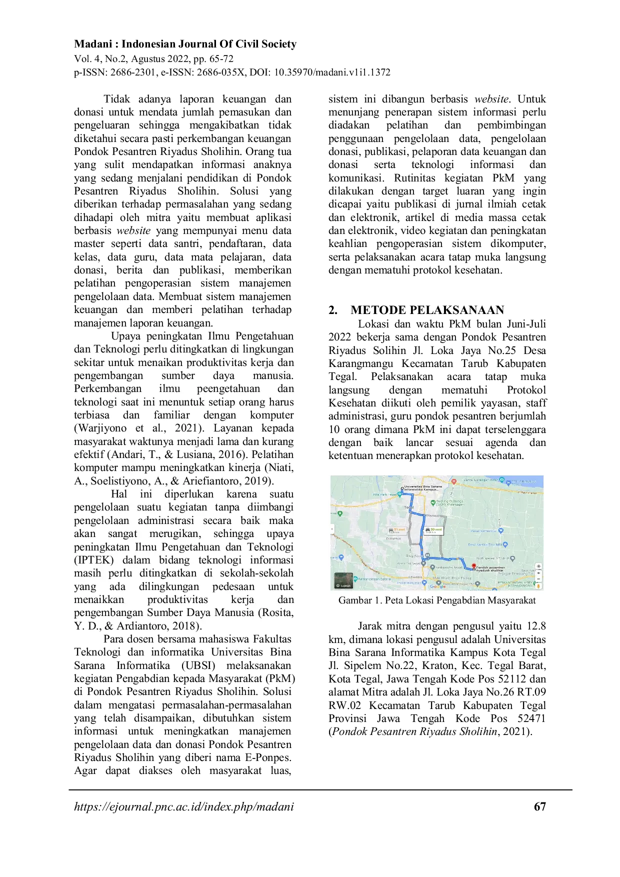 JURIS Pelatihan Aplikasi E PONPES sebagai Upaya Peningkatan Manajemen Pengelolaan Data dan Donasi Pondok Pesantren Riyadus Sholihin