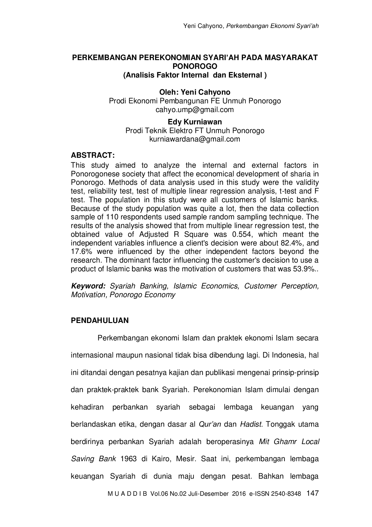 JURIS Perkembangan Ekonomi Syari ah Pada Masyarakat Ponorogo Analisis Faktor Internal Dan Eksternal