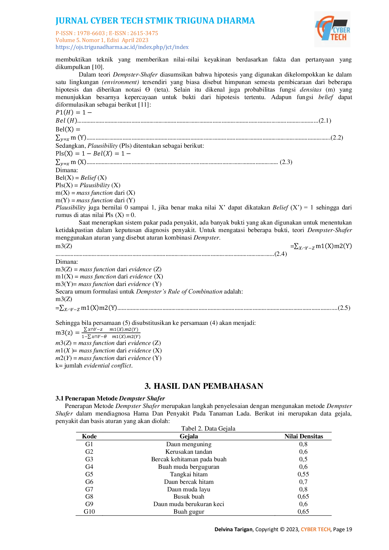 JURIS Expert System Untuk Mendiagnosa Hama Dan Penyakit Pada Tanaman Lada Menggunakan Metode Dempster Shafer