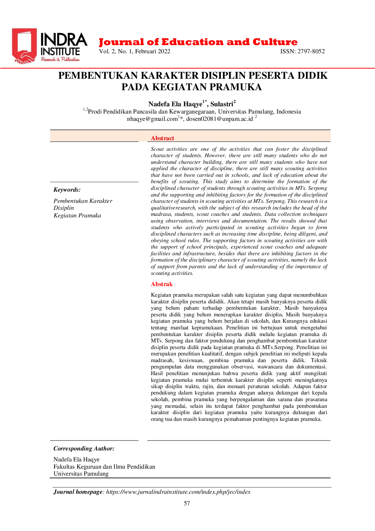 JURIS Pembentukan Karakter Disiplin Peserta Didik pada Kegiatan Pramuka