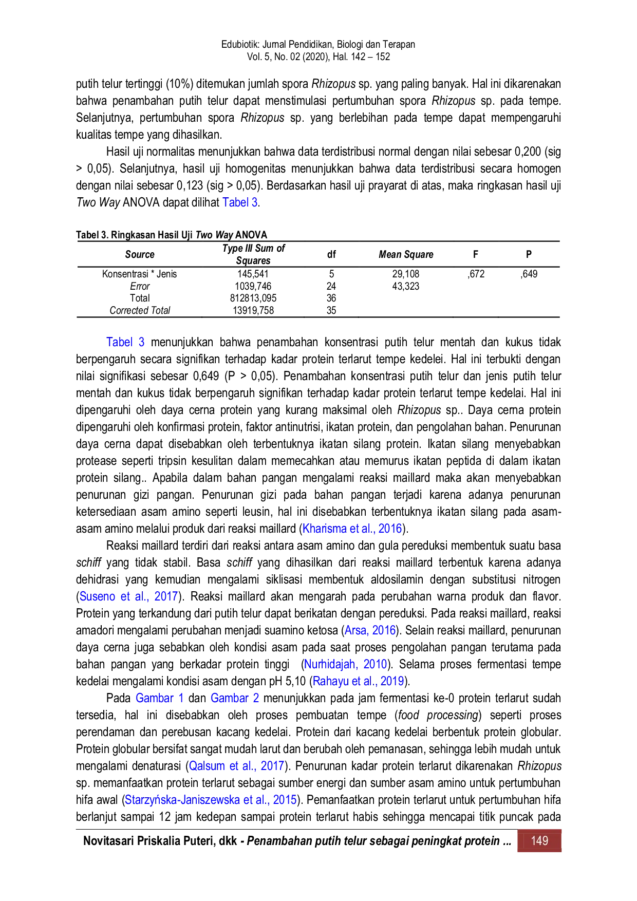 JURIS Efforts to increase protein in Tempe can provide positive values for native Indonesian food The amount of remaining egg white in the bread industry can be used in making soybean Tempe Egg white whic
