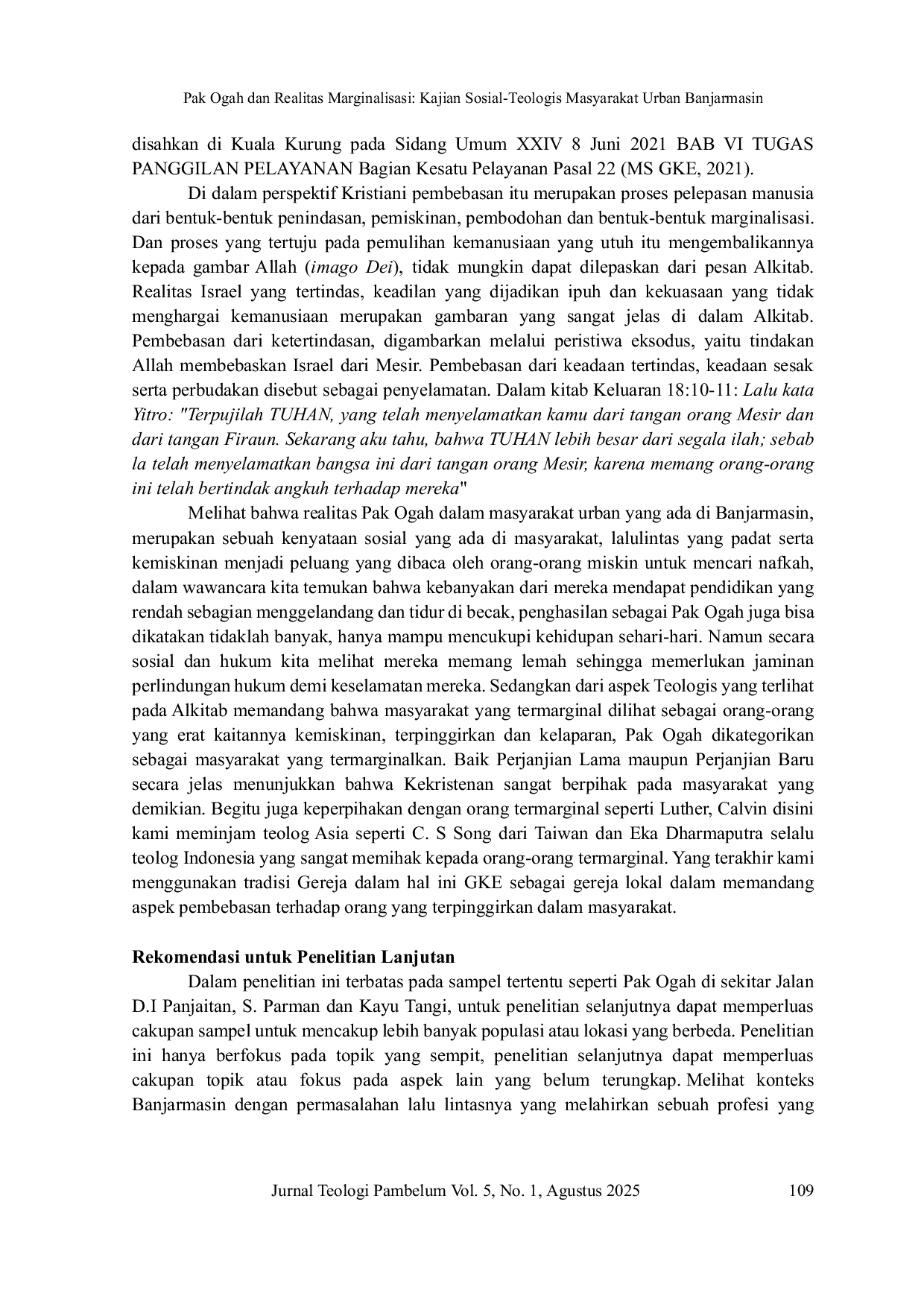 JURIS Pak Ogah and the Reality of Marginalization A Socio Theological Study of Urban Banjarmasin