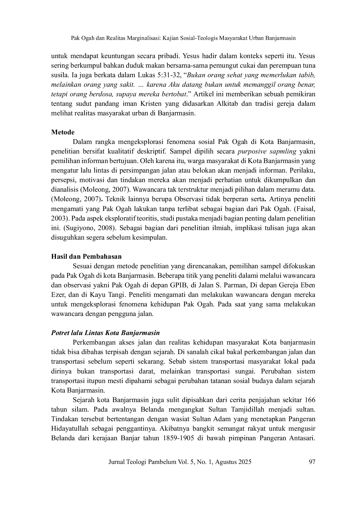 JURIS Pak Ogah and the Reality of Marginalization A Socio Theological Study of Urban Banjarmasin