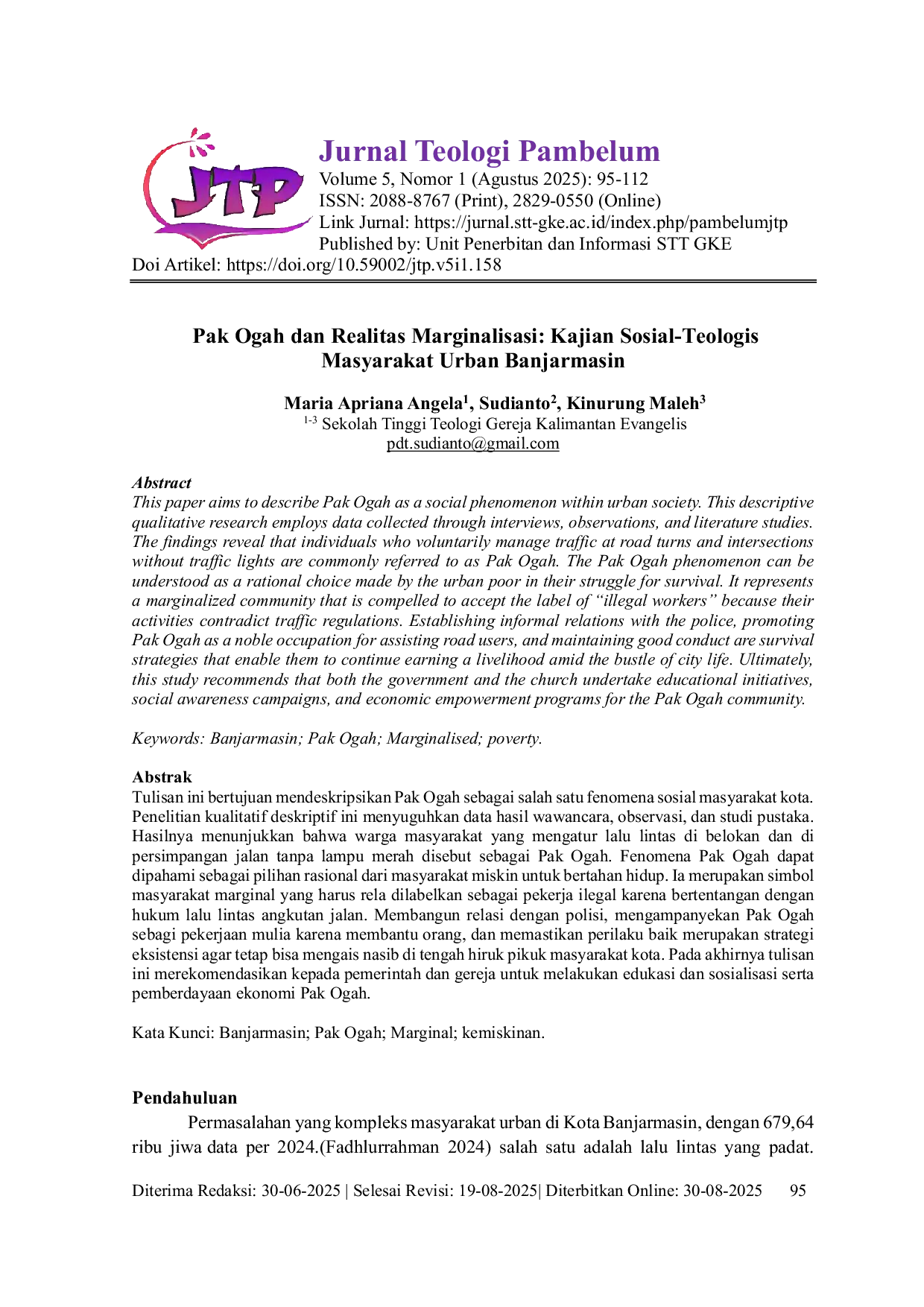 JURIS Pak Ogah and the Reality of Marginalization A Socio Theological Study of Urban Banjarmasin