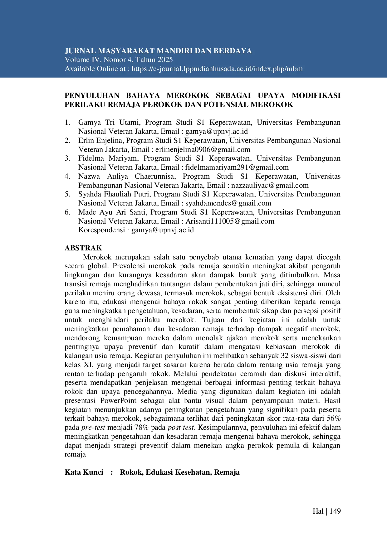 JURIS Penyuluhan Bahaya Merokok Sebagai Upaya Modifikasi Perilaku Remaja Perokok dan Potensial Merokok