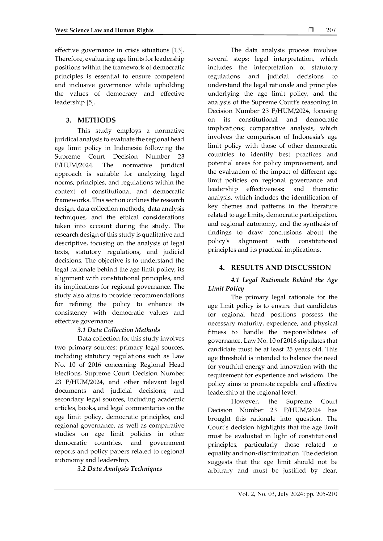 JURIS Evaluation of the Regional Head Age Limit Policy in Indonesia After the Supreme Court Decision Number 23 P HUM 2024