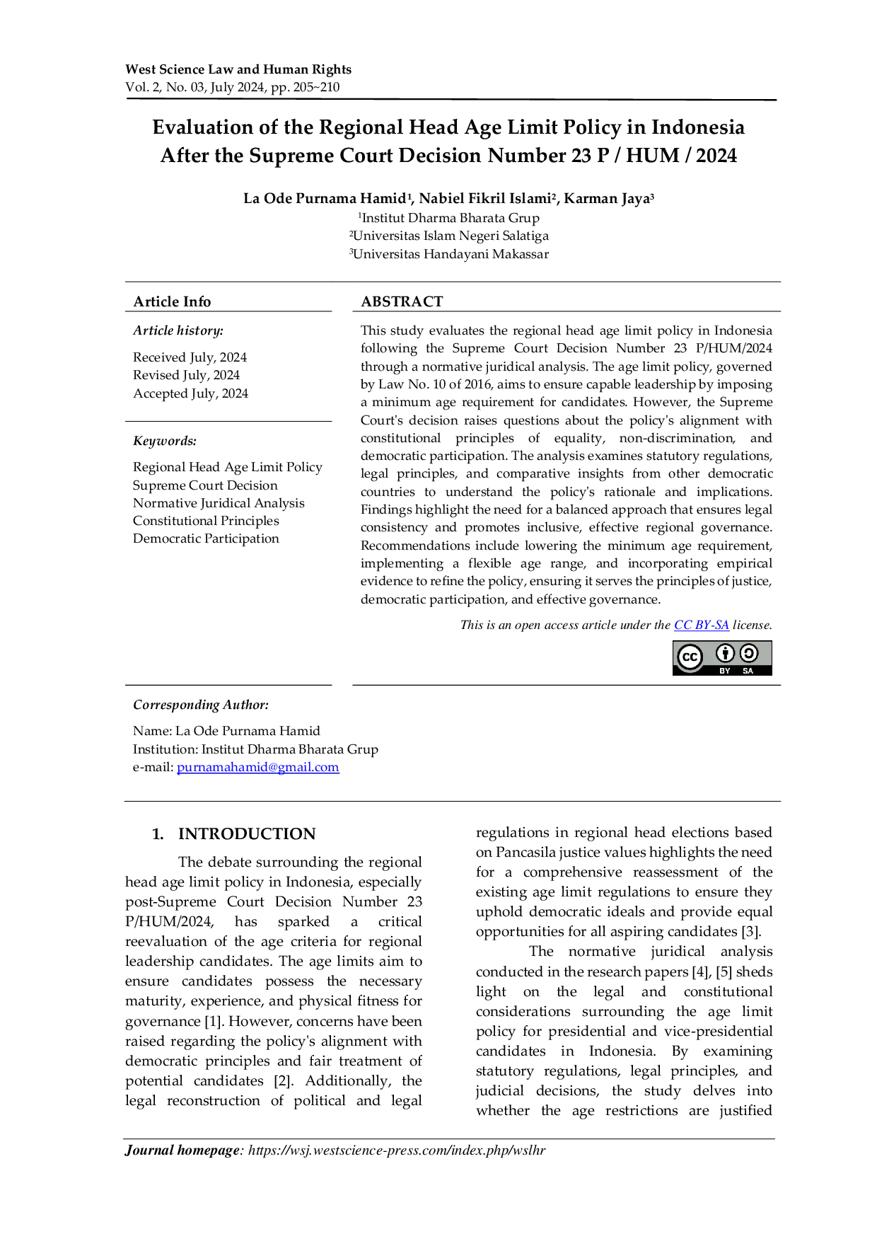 JURIS Evaluation of the Regional Head Age Limit Policy in Indonesia After the Supreme Court Decision Number 23 P HUM 2024