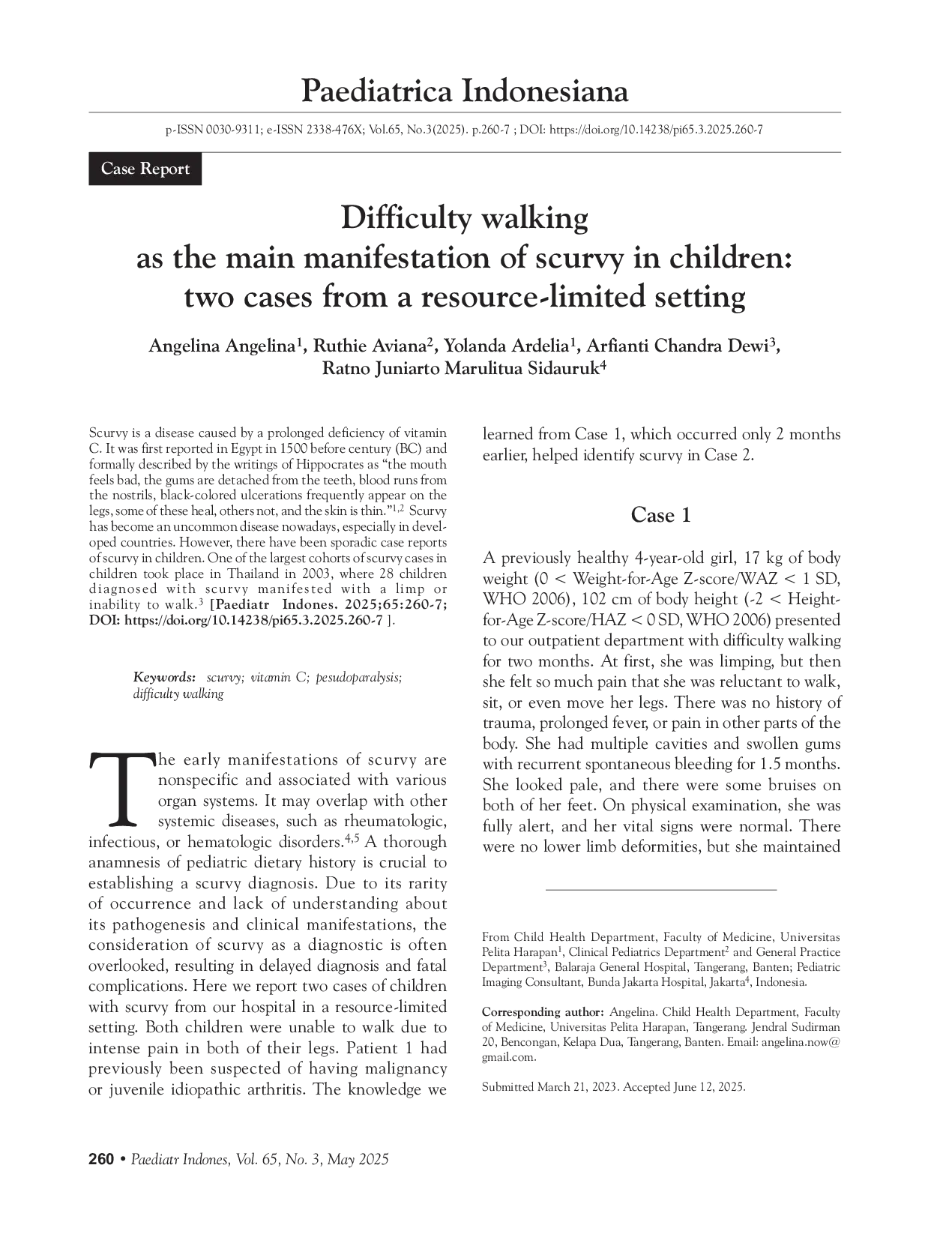 JURIS Difficulty walking as the main manifestation of scurvy in children two cases from a resource limited setting