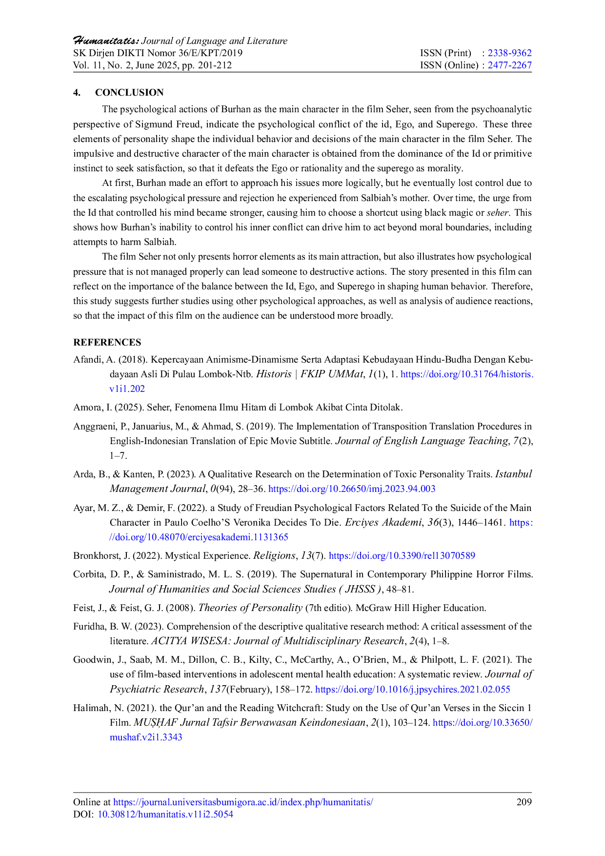 JURIS A Psychological Study of the Main Character in the Seher Movie Sigmund Freud Perspective