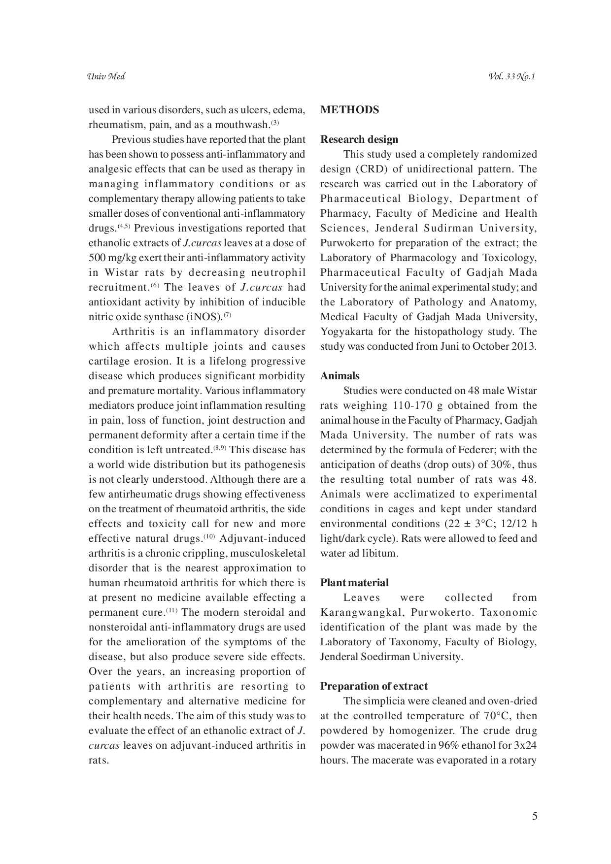 juris Jatropha curcas leaves exert anti arthritic activity on adjuvant induced arthritis in rats