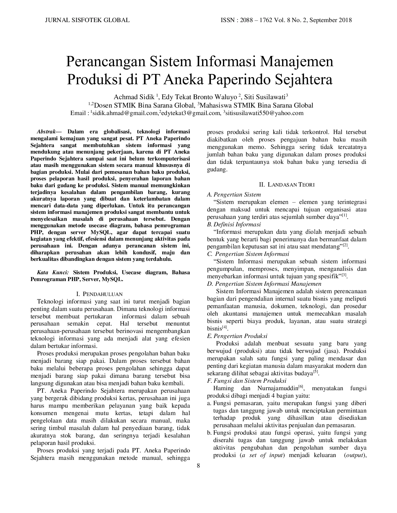 JURIS Perancangan Sistem Informasi Manajemen Produksi di PT Aneka Paperindo Sejahtera