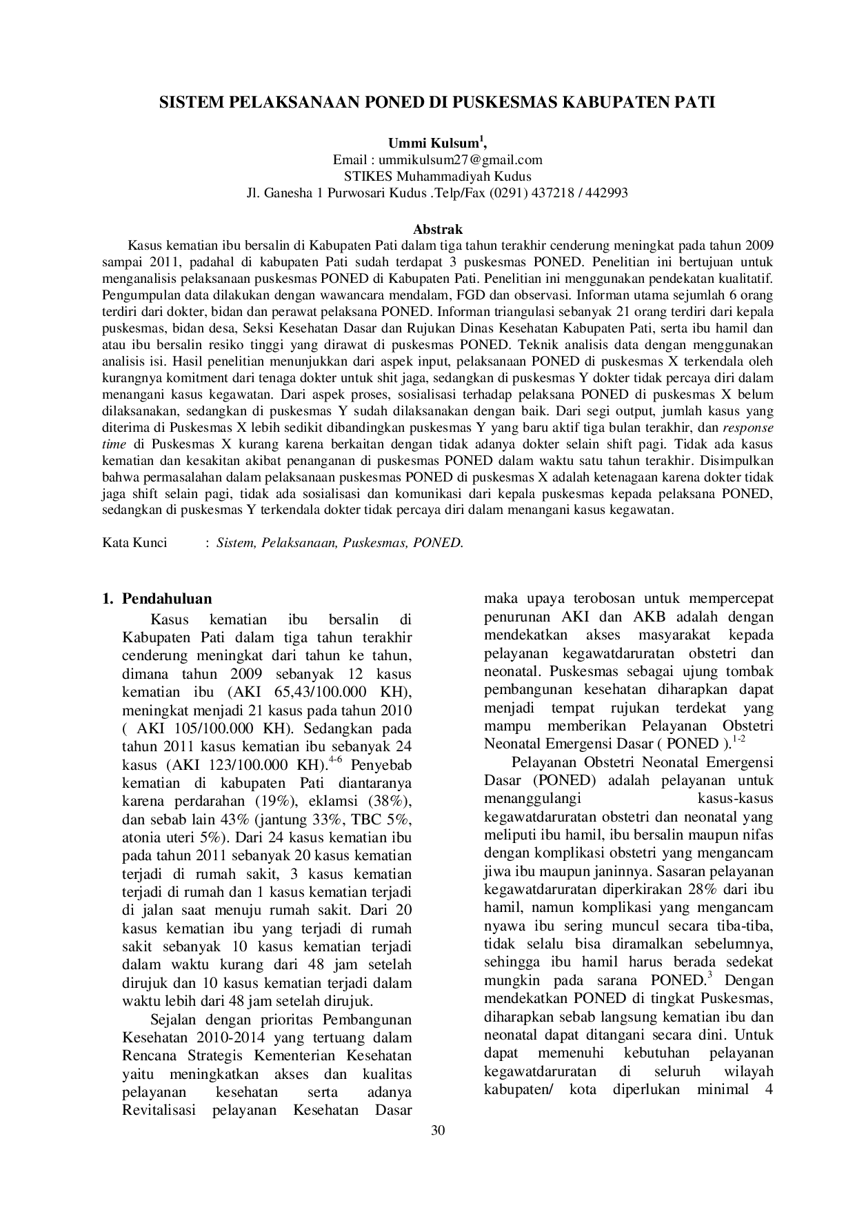 JURIS Sistem Pelaksanaan PONED di Puskesmas Kabupaten Pati