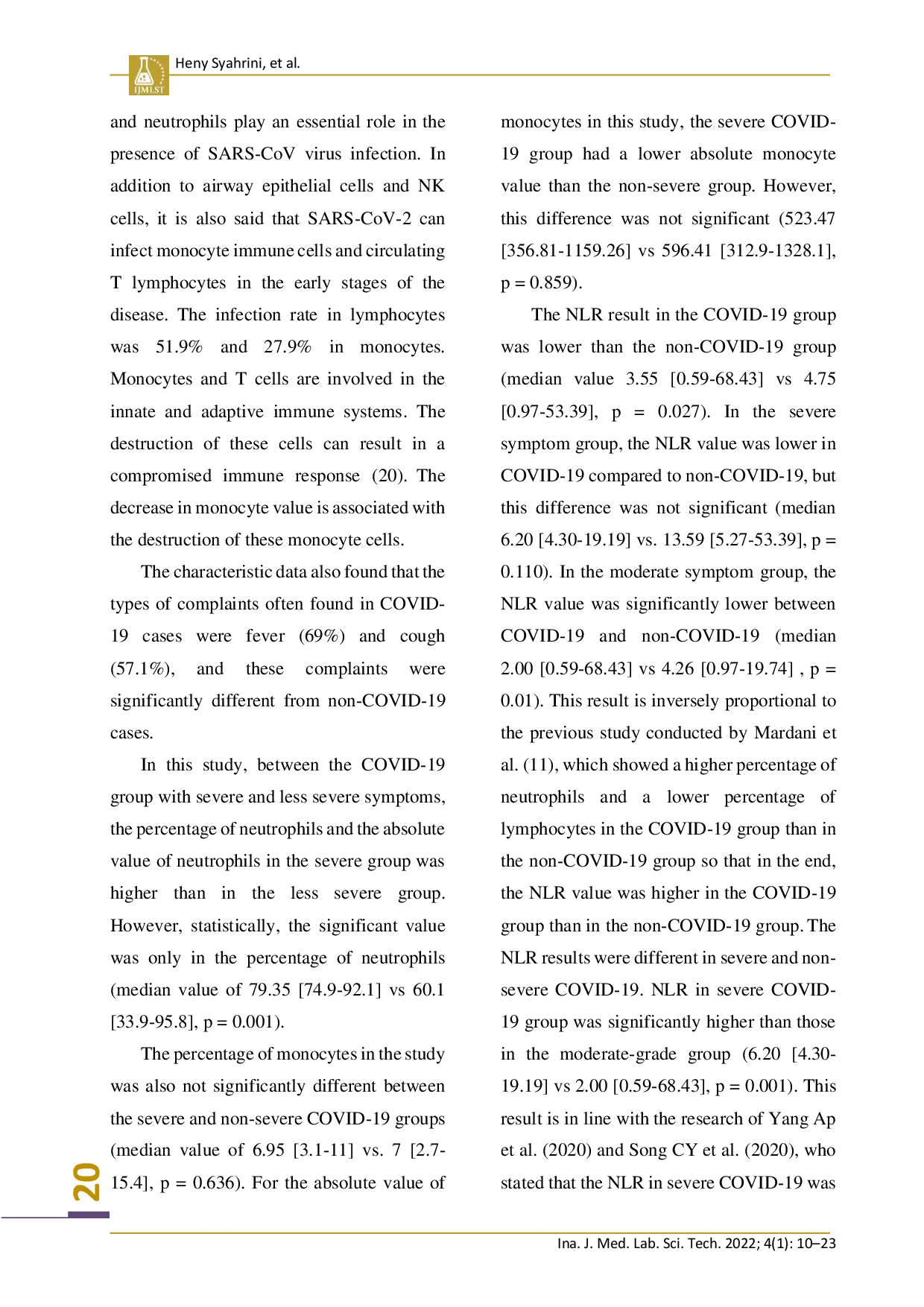 juris Neutrophil Lymphocyte Ratio NLR and Lymphocyte Monocyte Ratio LMR as Covid 19 Screening Parameters